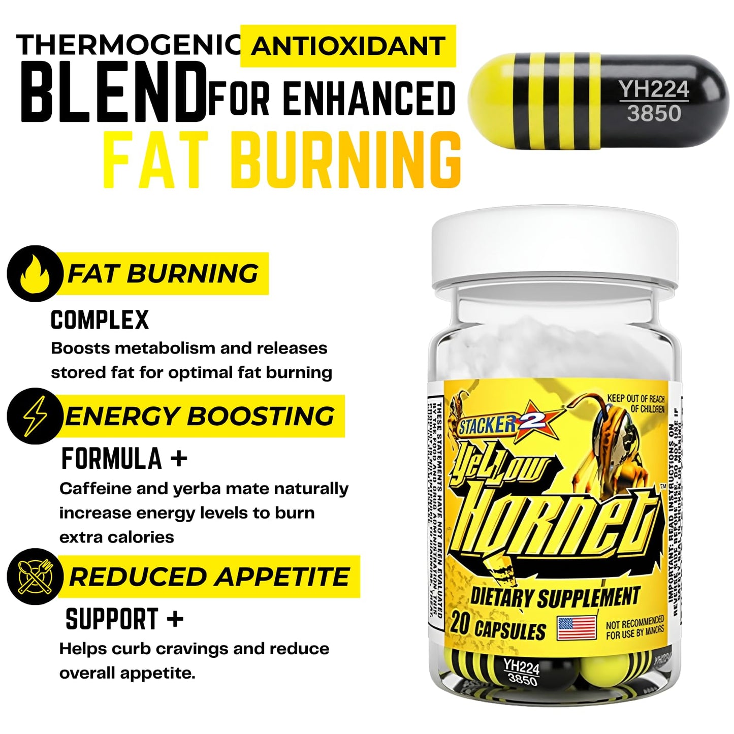 Generic Stacker 2 Yellow Hornet Herbal Dietary Supplement Capsules 120 Count