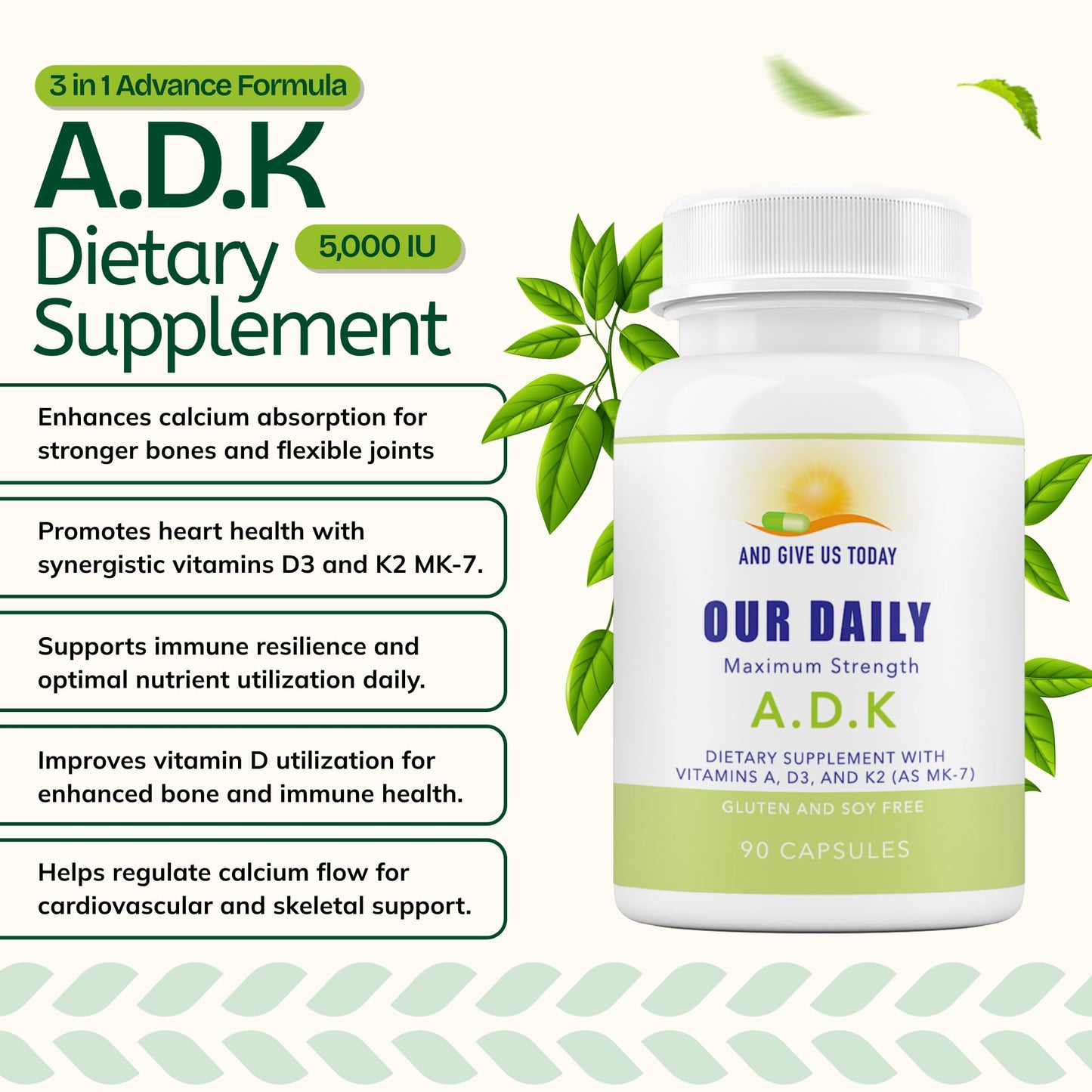 AND GIVE US TODAY OUR DAILY Daily Vites ADK Vitamin Supplement – Vitamins A, D3 & K2 (MK-7) for Bone Health, Calcium Absorption, Heart & Immune Support – Physician Formulated – Non-GMO, Gluten Free – 90 Capsules