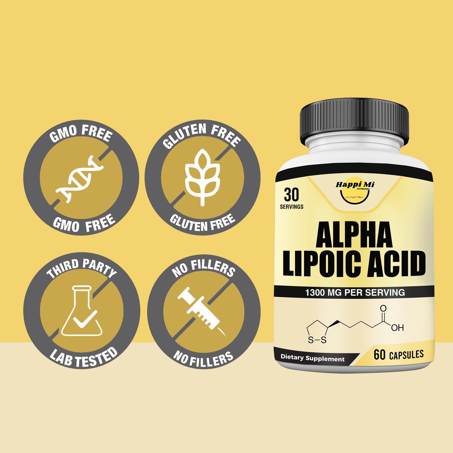 Happi Mi Nutrition Alpha Lipoic Acid 1300mg Capsule, 60 Count