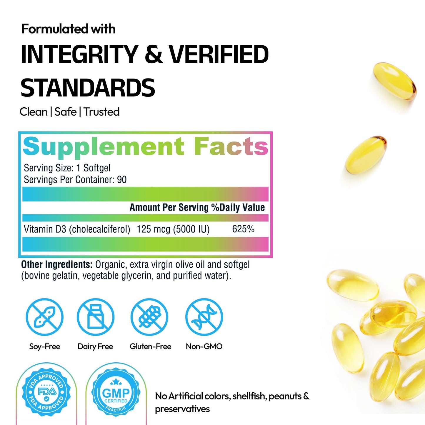HEALOR Vitamin D3 5000 IU Softgels, High Absorption with Organic Olive Oil for Immune and Bone Health, 90 Count