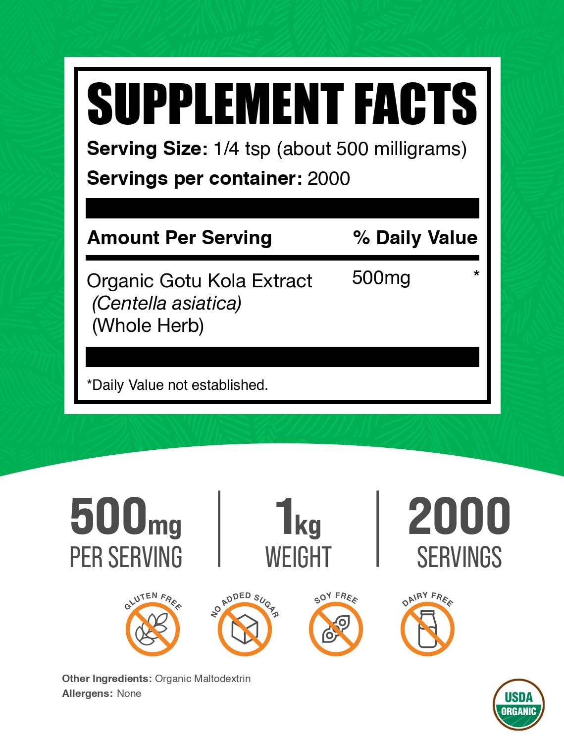 BulkSupplements Organic Gotu Kola Extract Powder 35.2 oz