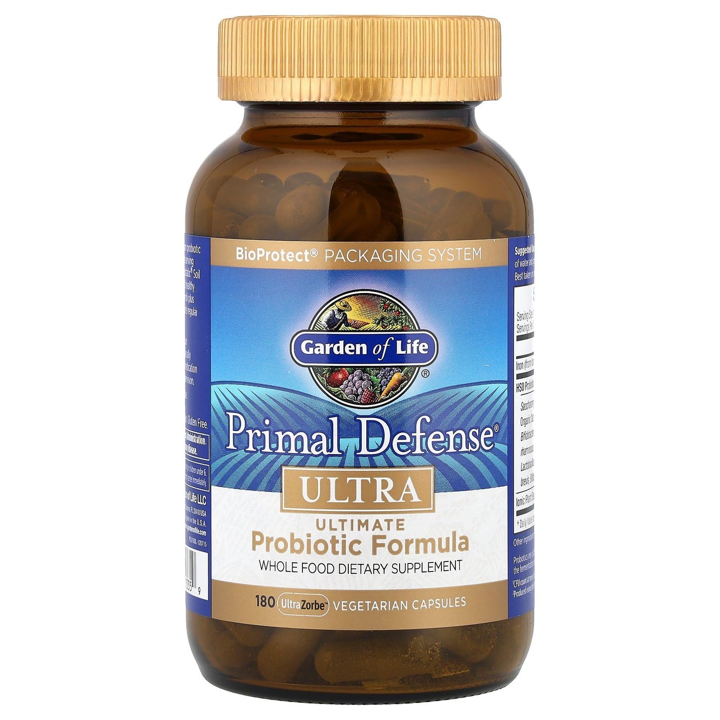 Garden of Life Probiotics for Digestive Health and Gut Health Balance, Primal Defense Ultra Ultimate Formula, 15 Billion CFU and 13 Strains Plus HSOs, Vegetarian and Gluten Free, 180 Capsules