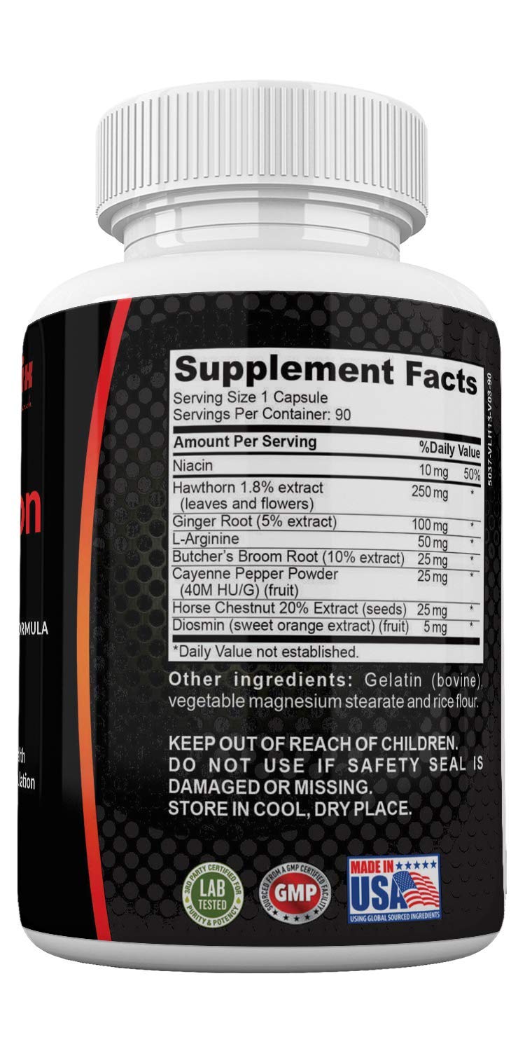 Neonutrix Nutrition, Science, Research Blood Circulation Health Supplement for Vein Health & Artery Health with L-Arginine, Ginger Root, Hawthorn & Diosmin Capsules 90 Count
