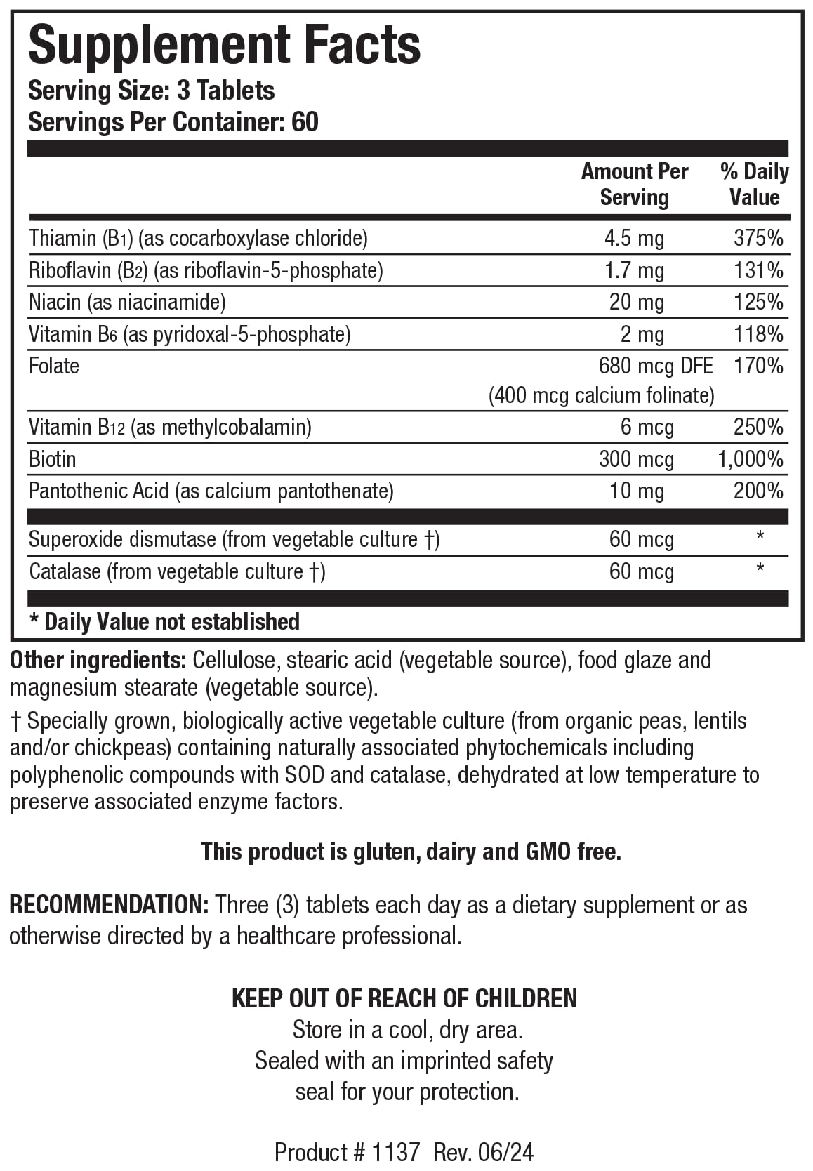 BIOTICS RESEARCH Bio-3B-G Vitamin B Complex Tablet, 180 Count