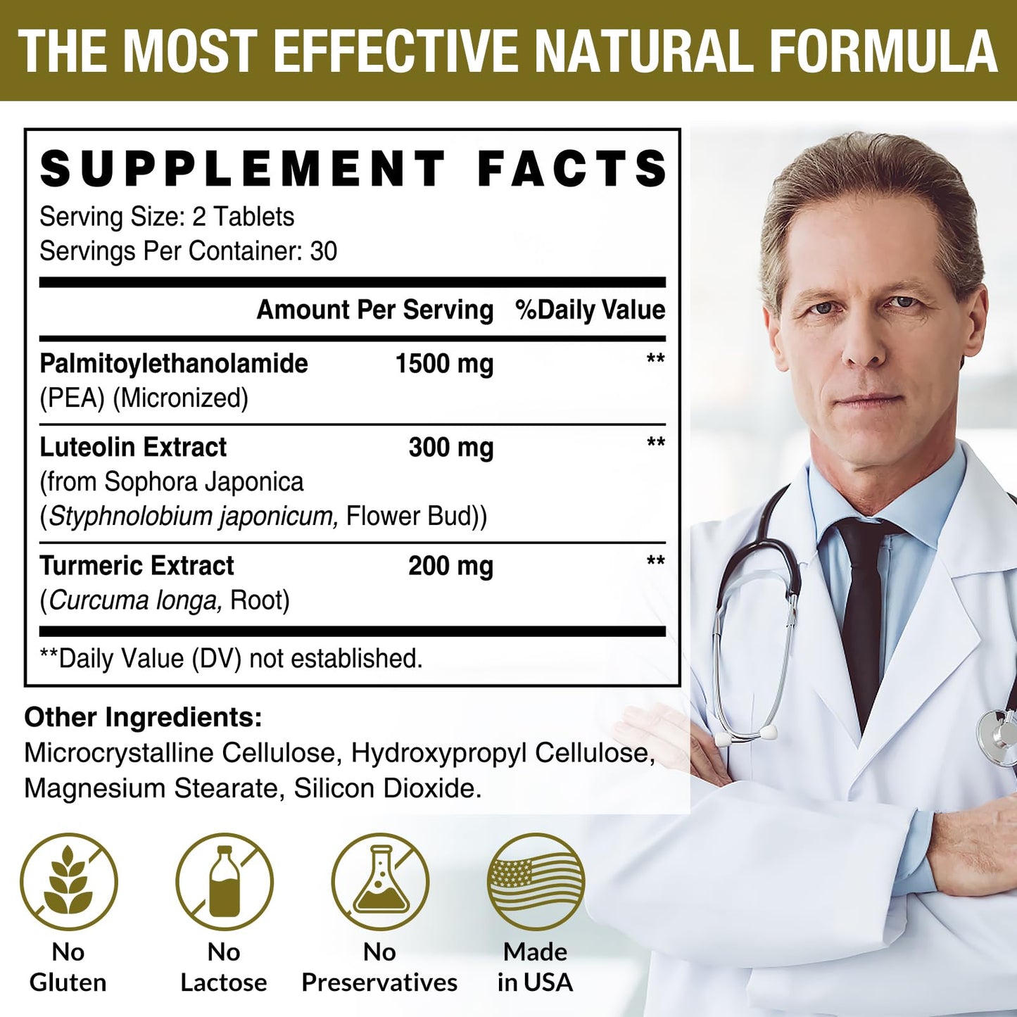 Rosmolo Palmitoylethanolamide with Luteolin 98% & Turmeric 1500 mg, 60 Tablets