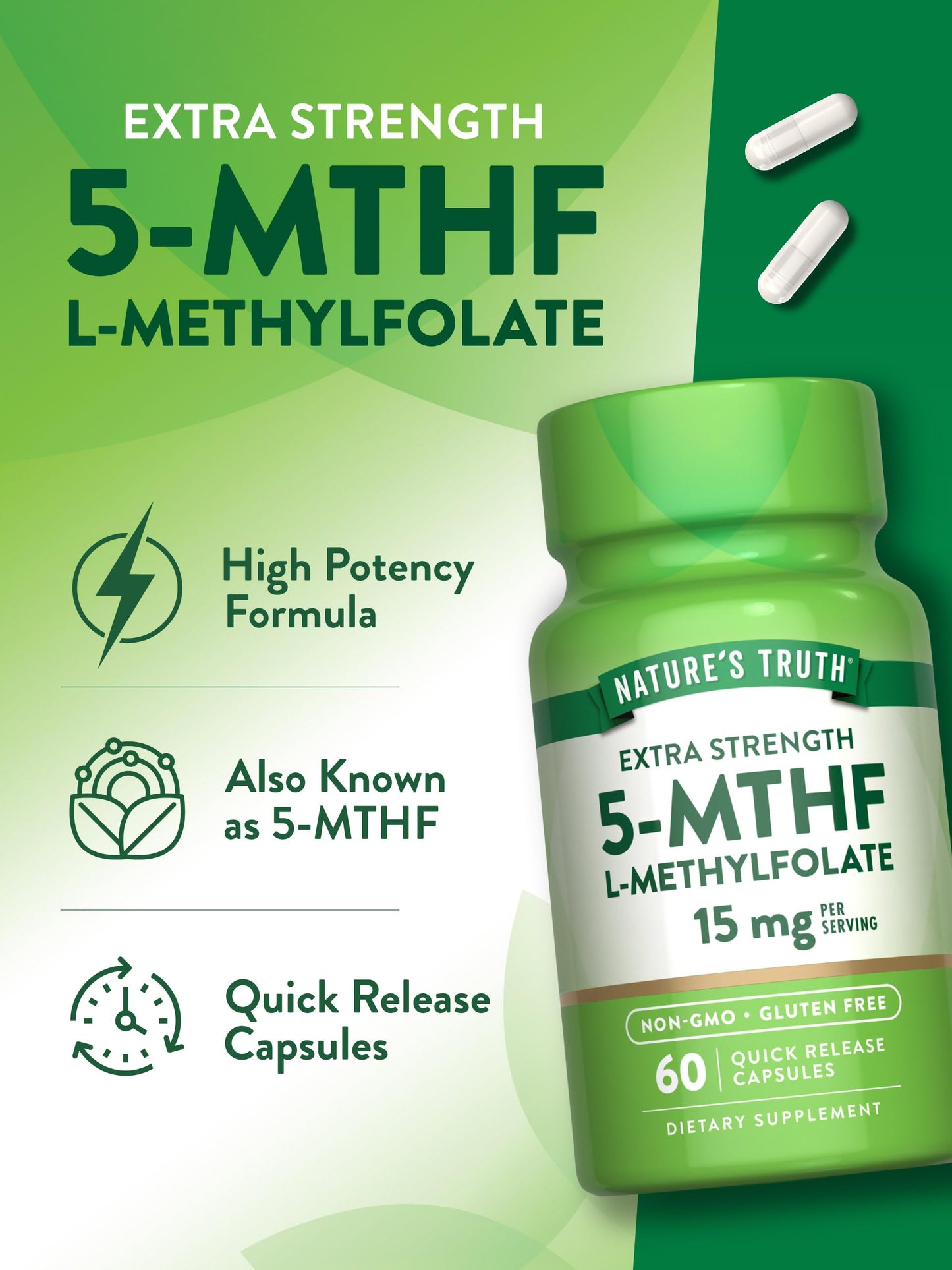 Nature's Truth L Methylfolate 15mg Capsules, 60 Count