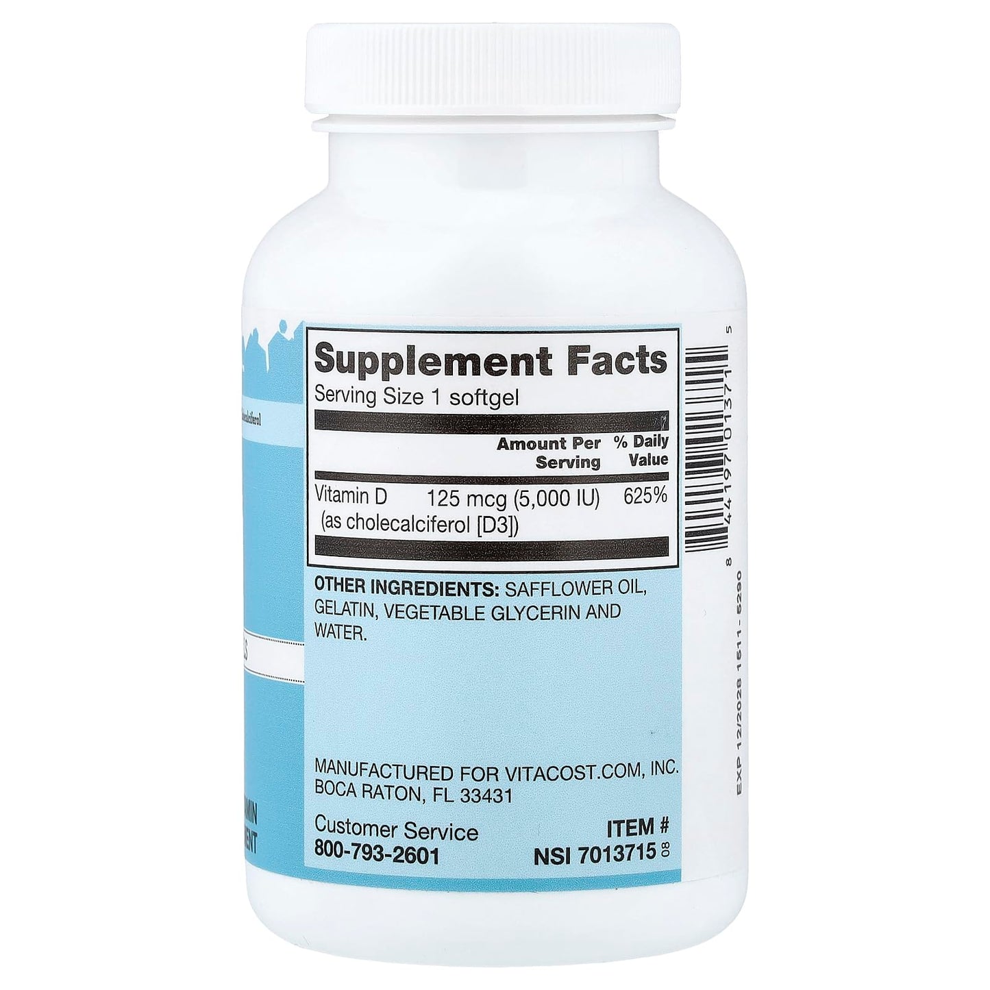 Vitacost Brand Vitamin D3 Mini Gels Softgel, 365 Softgels