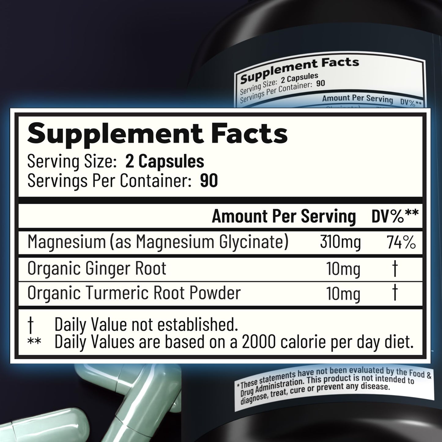 Holistic Method Magnesium Glycinate Capsules with Organic Turmeric and Ginger, 180 Capsules