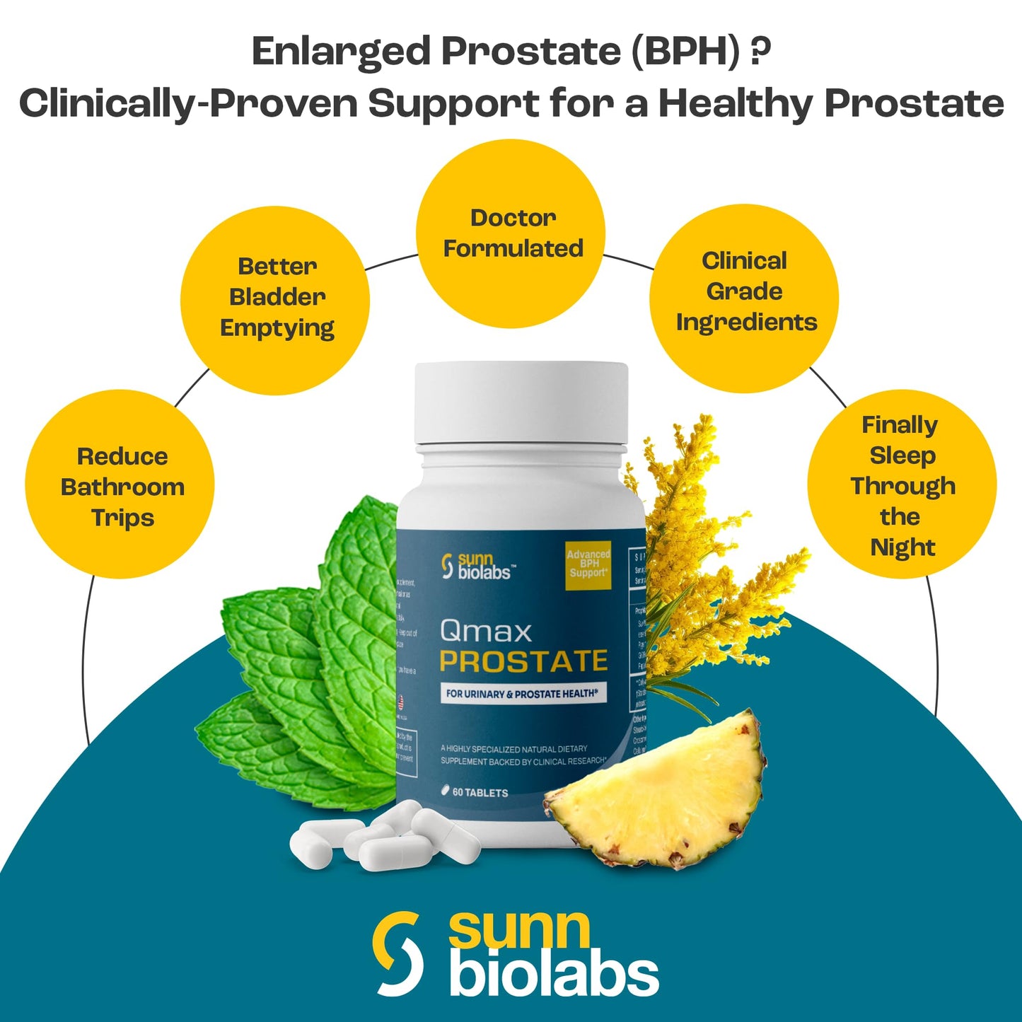 SUNN BIOLABS Qmax Prostate with Premium Saw Palmetto, 60 Tablets