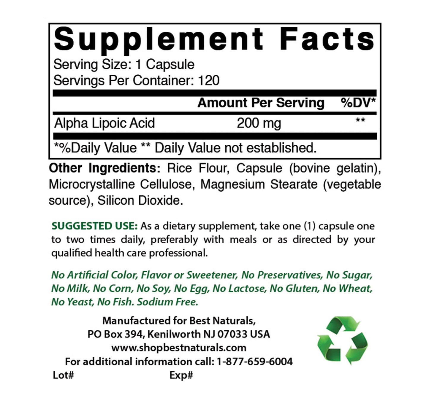 Best Naturals Alpha Lipoic Acid 200 mg & NAC 600 mg Capsules, 120 Count