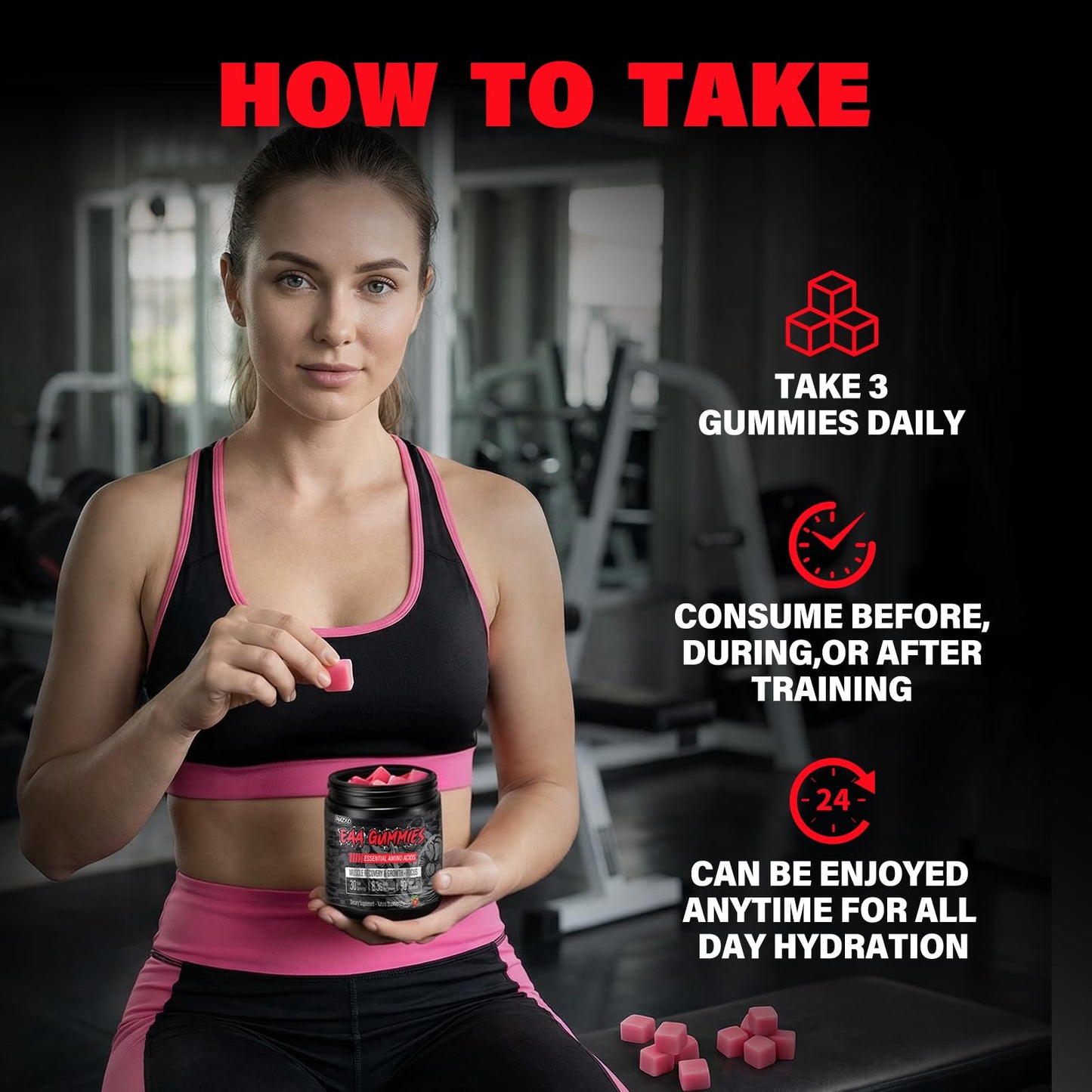 AMZXO EAA Gummies - 2:1:1 BCAA Formula (8300mg) Gummy 90 Count