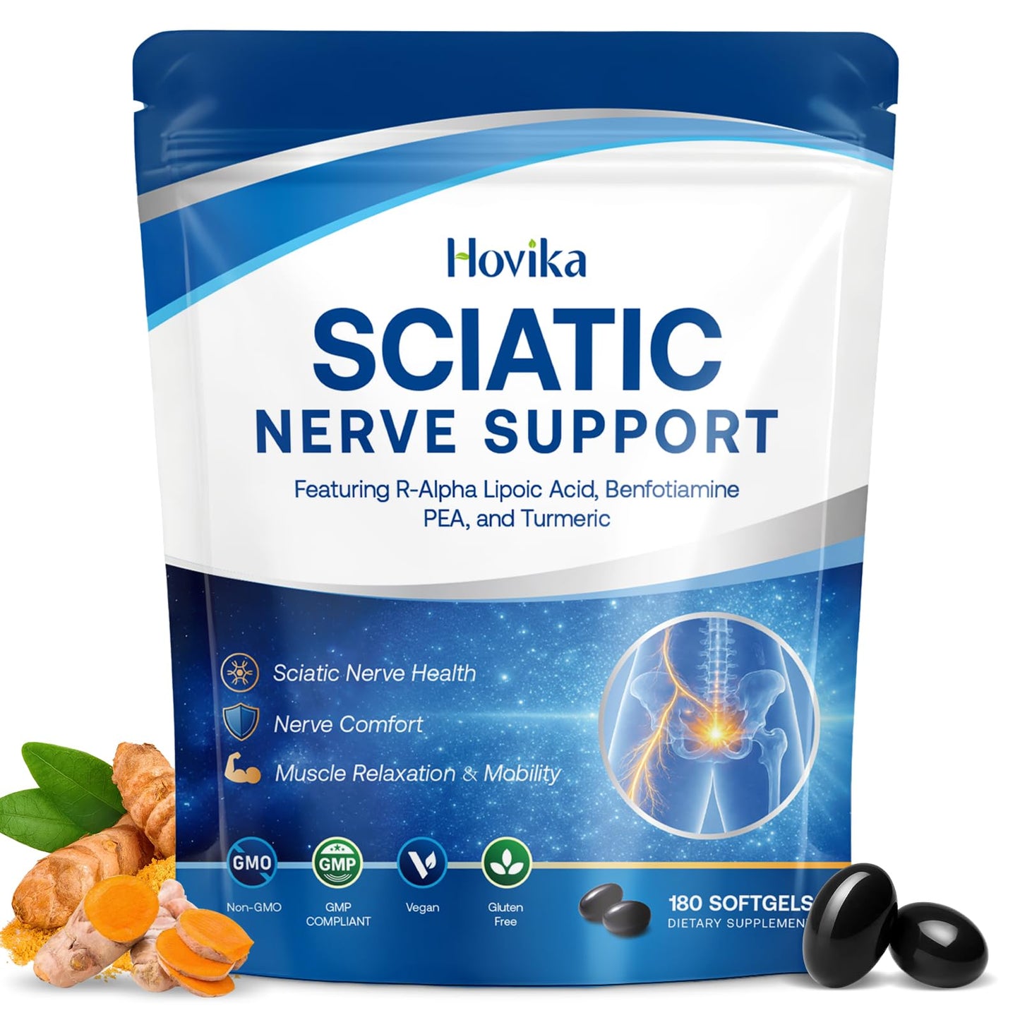Hovika Neuropathy Support Supplement for Sciatic Nerve Health Softgels, 180 Softgels