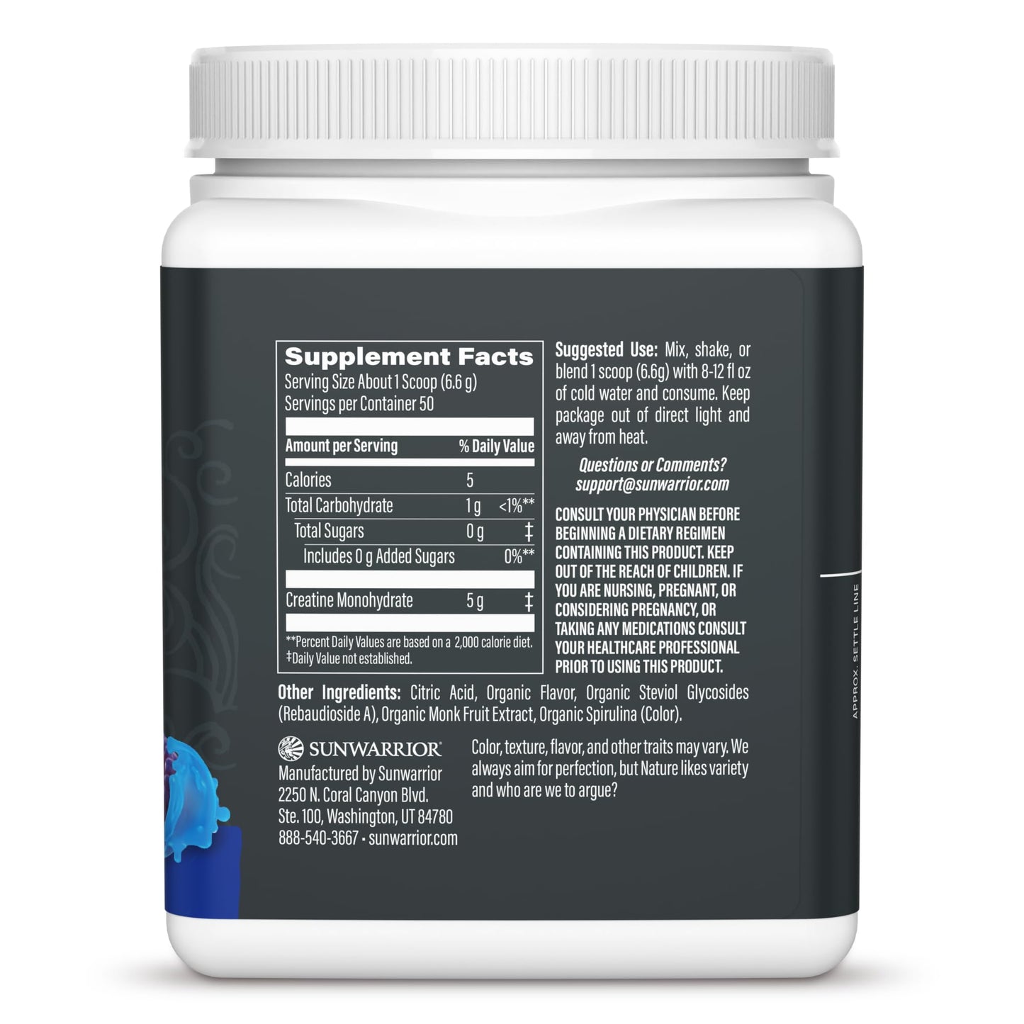 Sunwarrior Creatine Monohydrate Micronized PreWorkout Recovery Supplement Powder 11.7