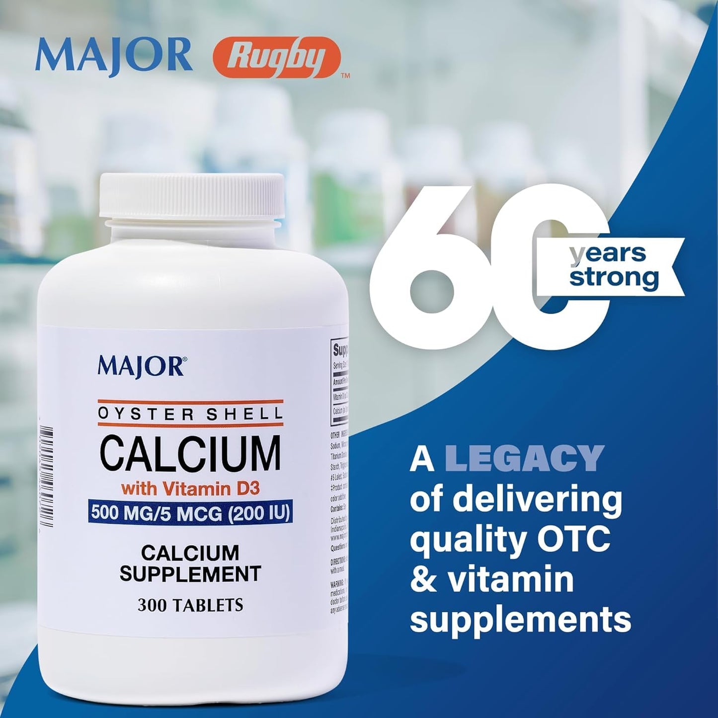 MAJOR Oyster Shell Calcium with Vitamin D3 500 mg / 5 mcg (200 IU) Daily Calcium Supplement Tablet - 1 Count