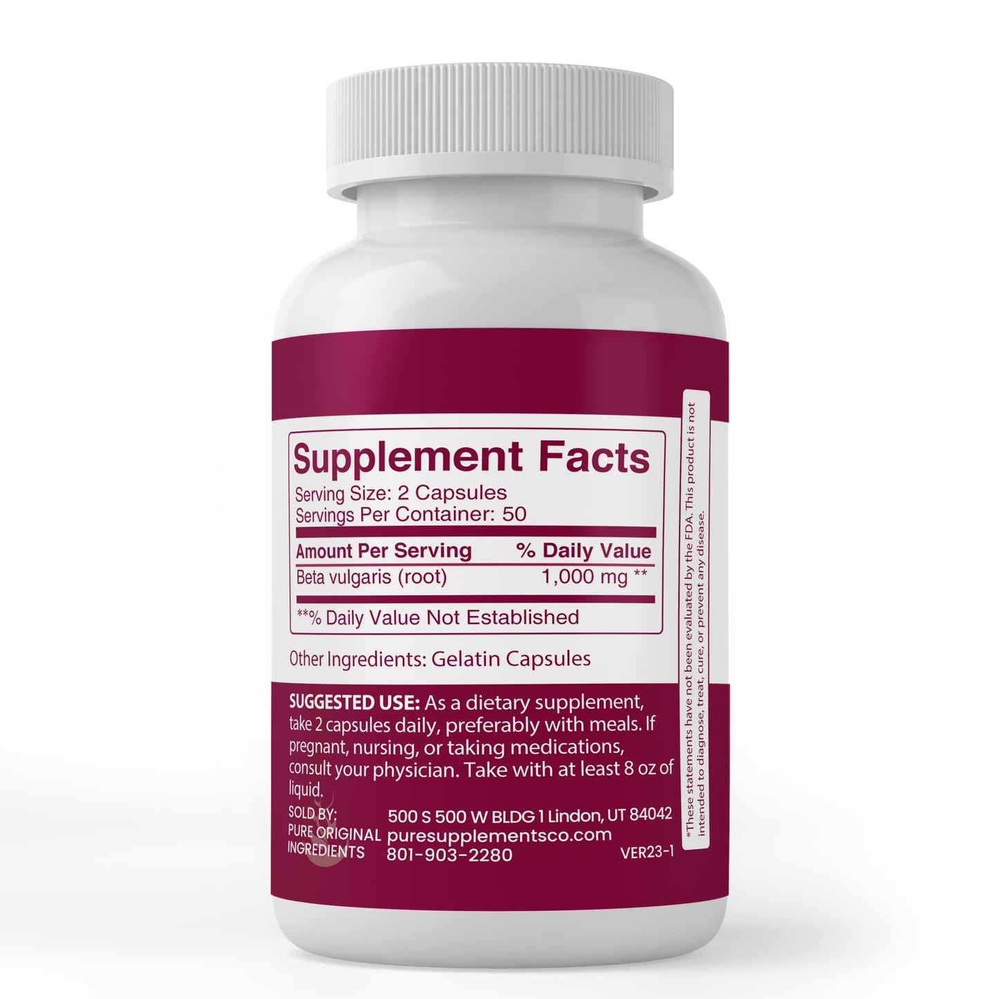 PURE ORIGINAL INGREDIENTS Beet Root 200 Capsules