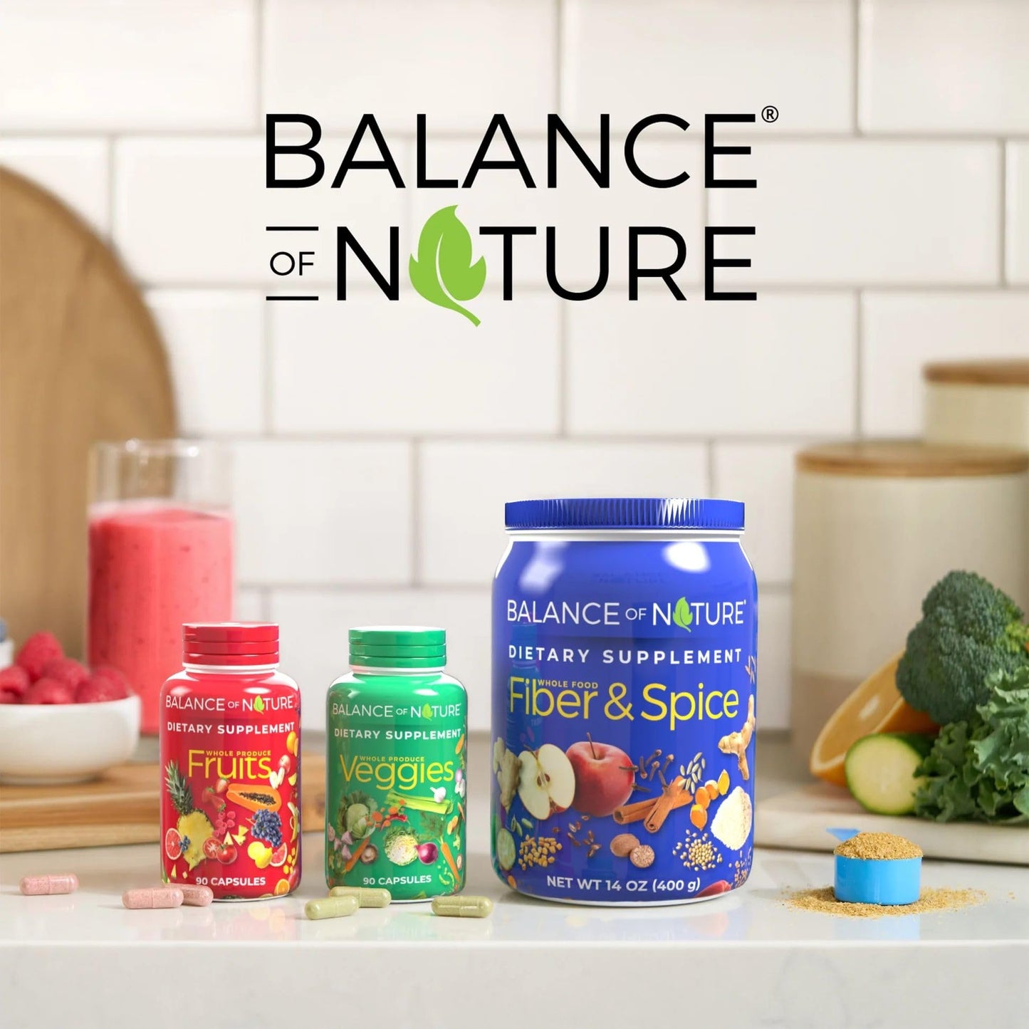 Balance of Nature Fiber & Spice - Psyllium Husk, Flax Seed, Turmeric & Apple Powder, 14 Ounce