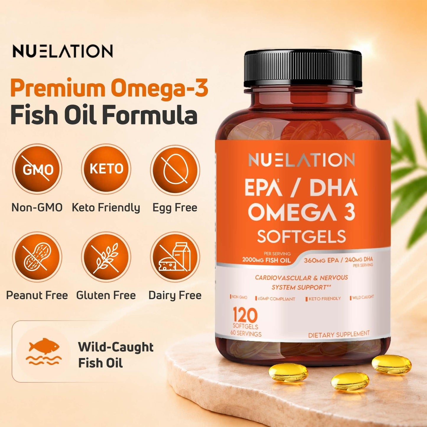 NUELATION Omega 3 Fish Oil 2000mg Softgels 120 Count