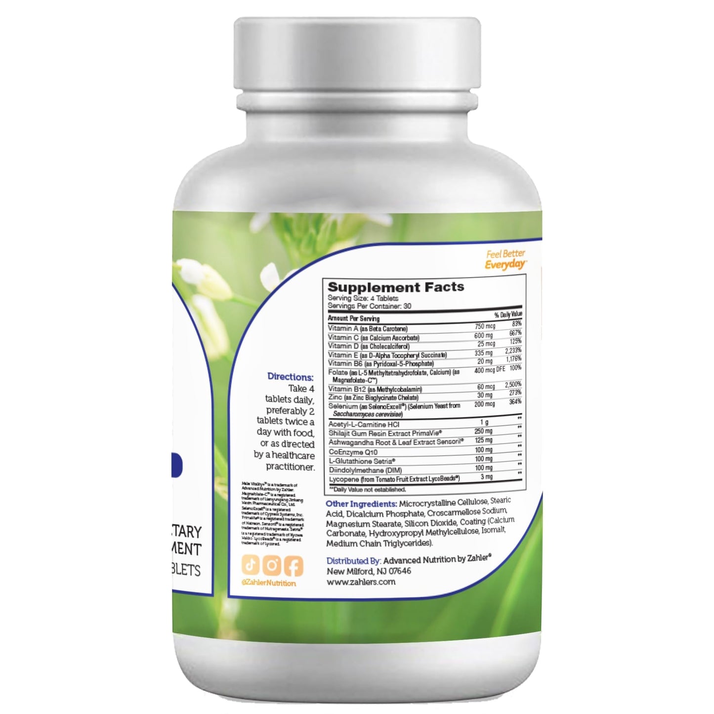 Zahler Male Vitality+ and Fertility Supplements 120 Tablets
