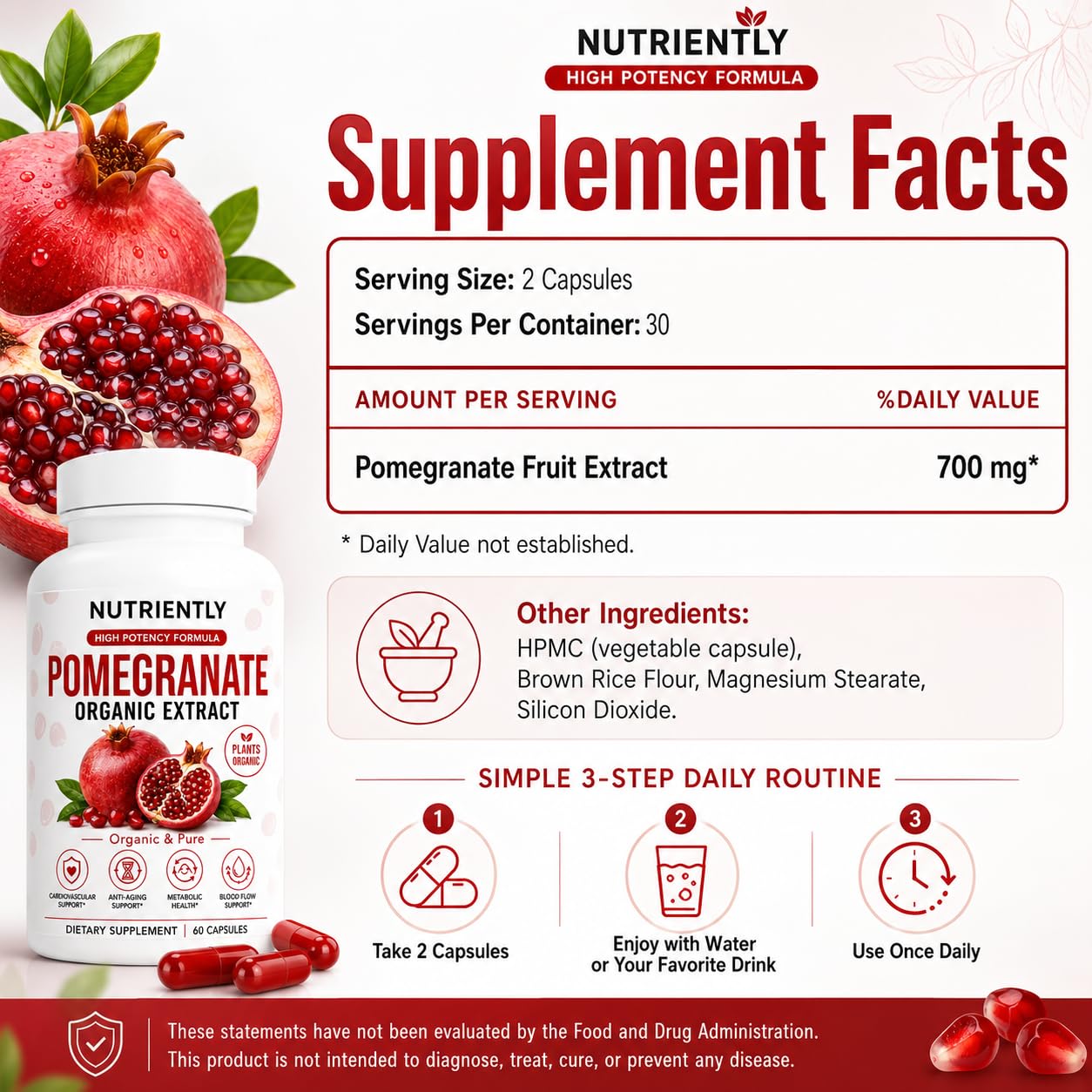 ZHPRXE Pomegranate Extract Capsules, 700mg Per Serving, Antioxidant Support, 60 Capsules