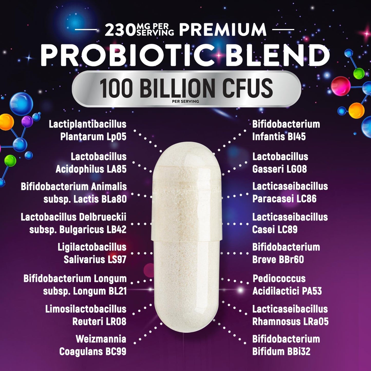 Nature's Probiotic Probiotics for Digestive Health - Probiotic Blend 100 Billion CFU Per Capsule, 16 Premium Strains & Prebiotics, 60 Capsules