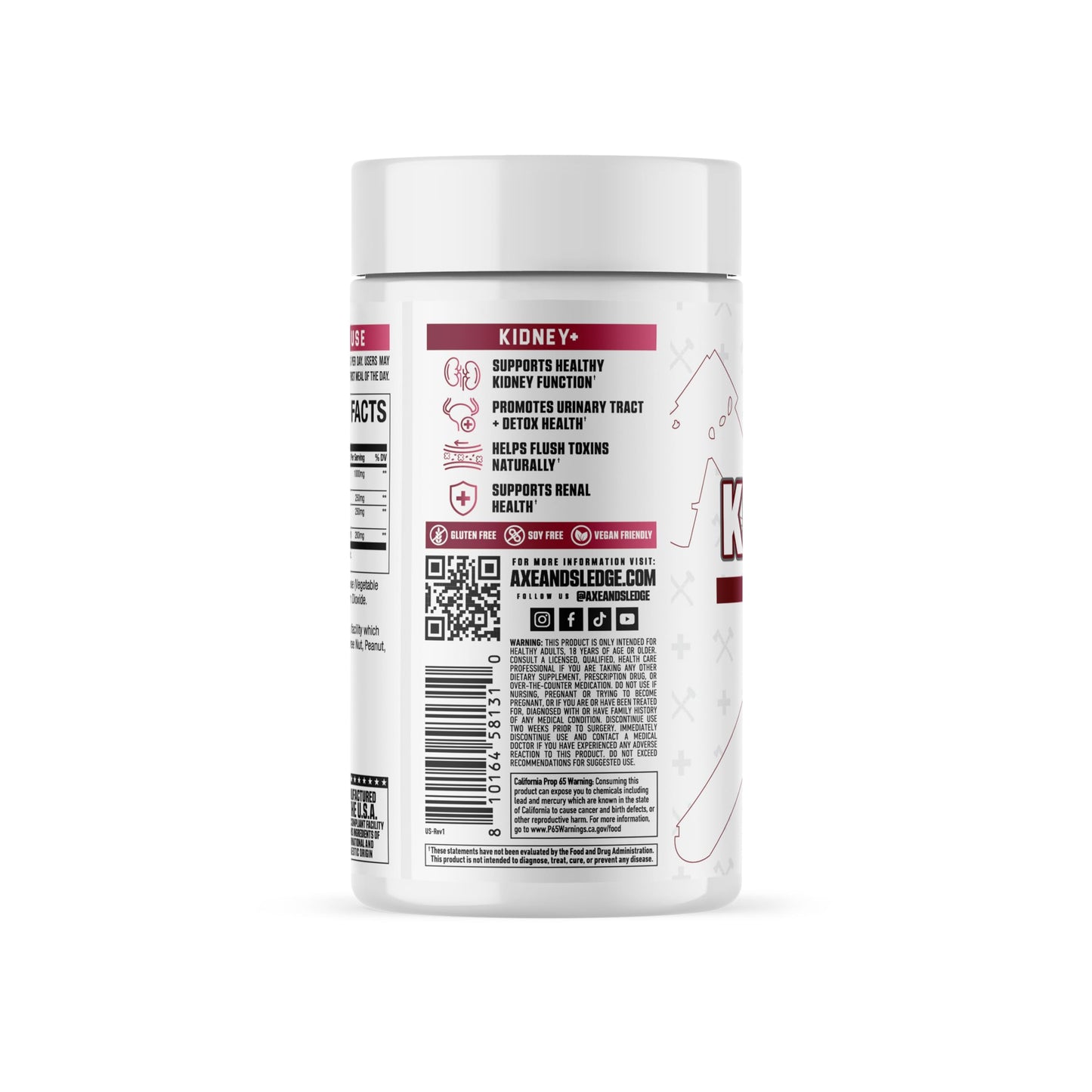 Axe & Sledge Kidney+ Kidney Health Support Supplement Capsule, 90 Count