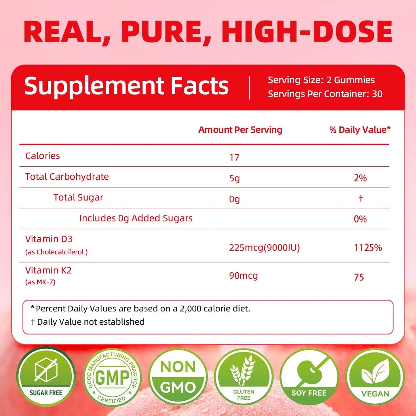 ORGMO Vitamin D3 K2 Gummies Chewable Gummy, 90 Count