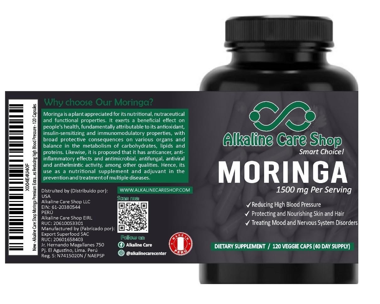 Alkaline Care Shop Moringa Premium Extract 1500mg Vitamin C High Absorption, 100% Natural, Whole Food, Non-GMO Supplement Capsule 1