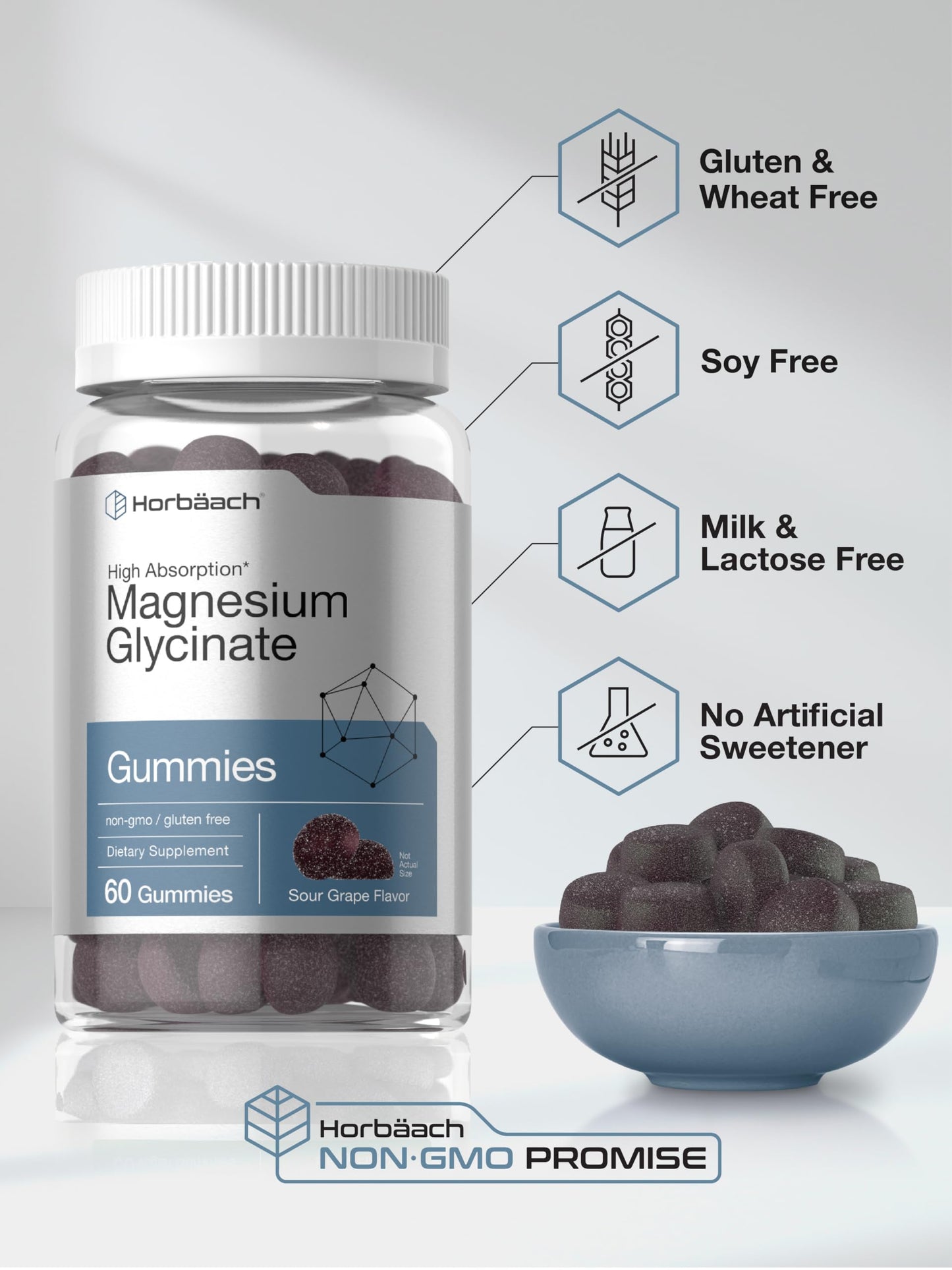 Horbäach Magnesium Glycinate Gummies 60 Count