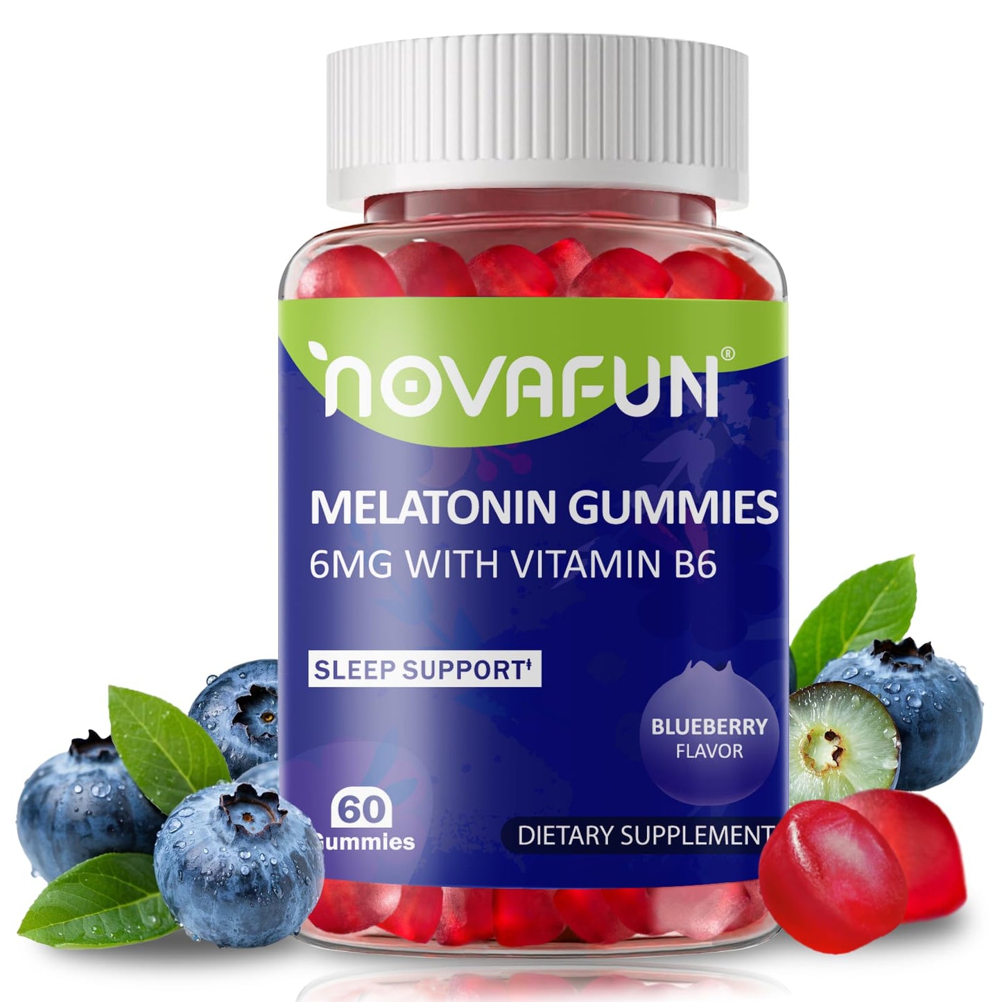 Novafun Melatonin Gummies 6mg with Vitamin B6, 60 Count