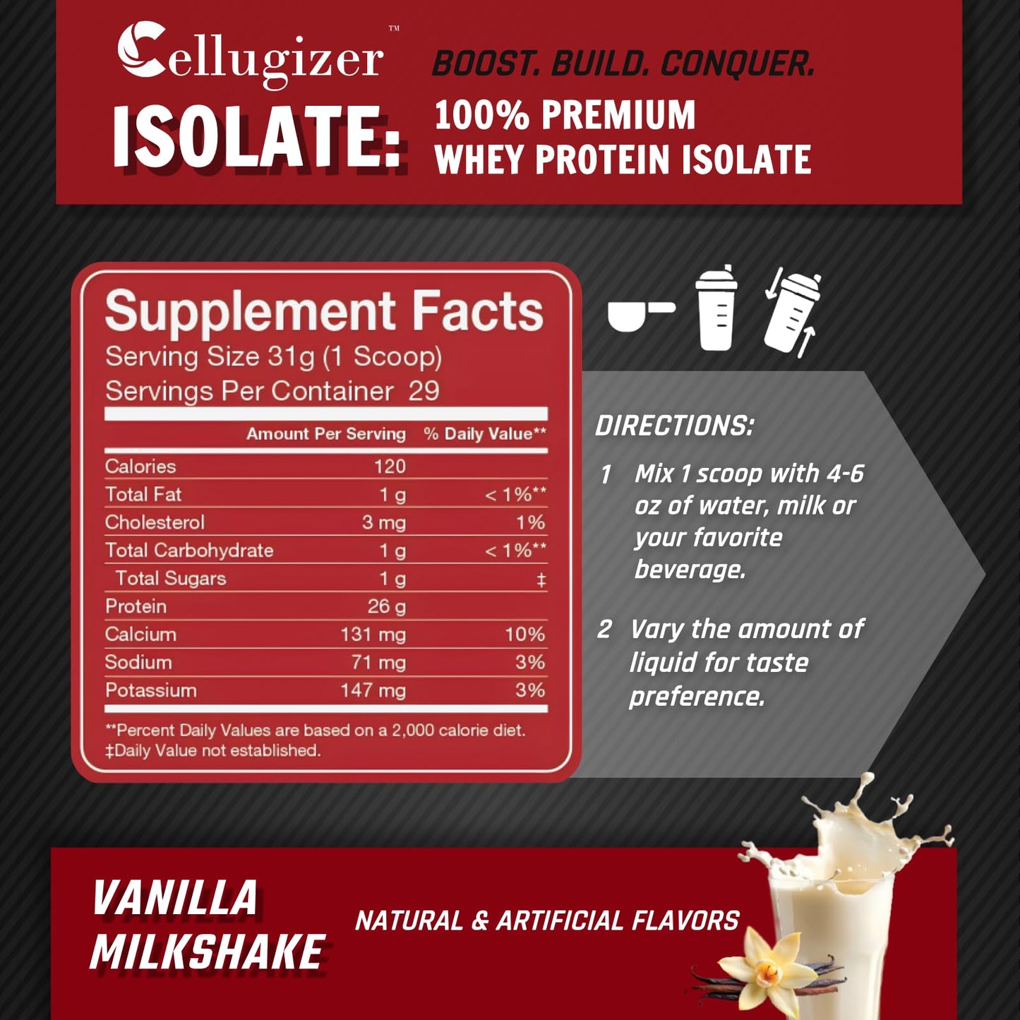 Cellugizer 100% Whey Isolate Powder, Vanilla, 32 Servings