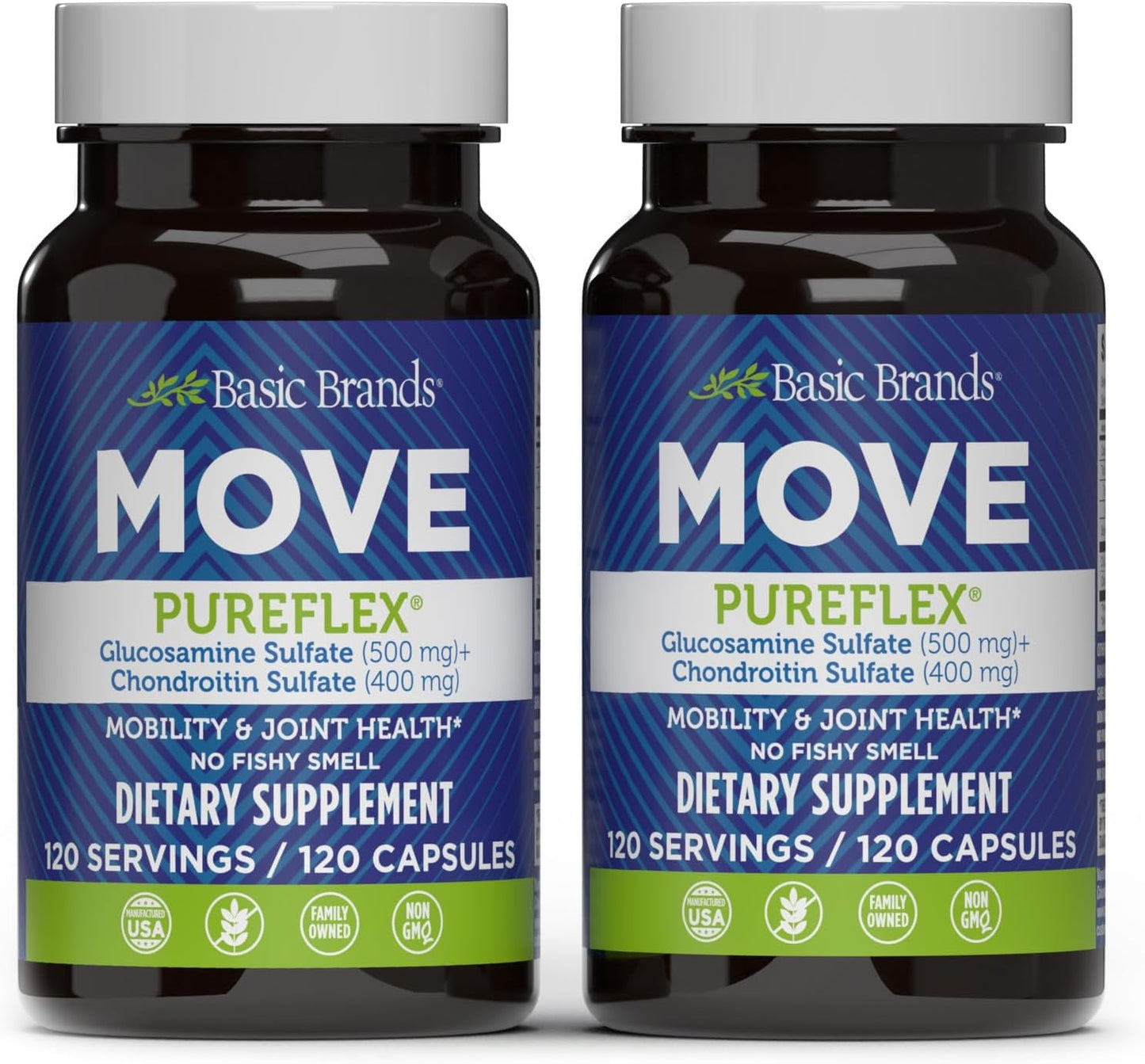 Basic Brands Move Pureflex Glucosamine Chondroitin Joint Support Supplement for Flexibility & Mobility 240 Capsules