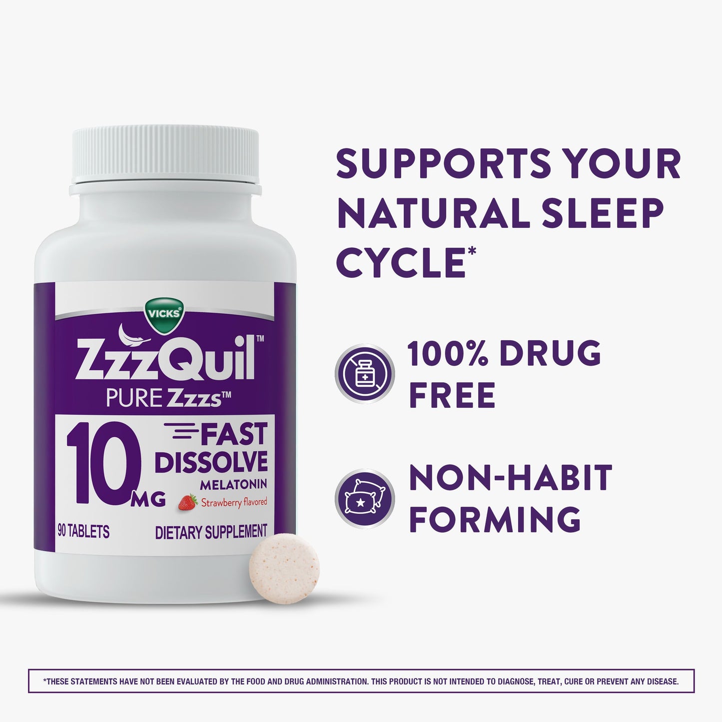 ZzzQuil Pure Zzzs Fast Dissolve Melatonin Tablets, 10 mg, 90 Tablets
