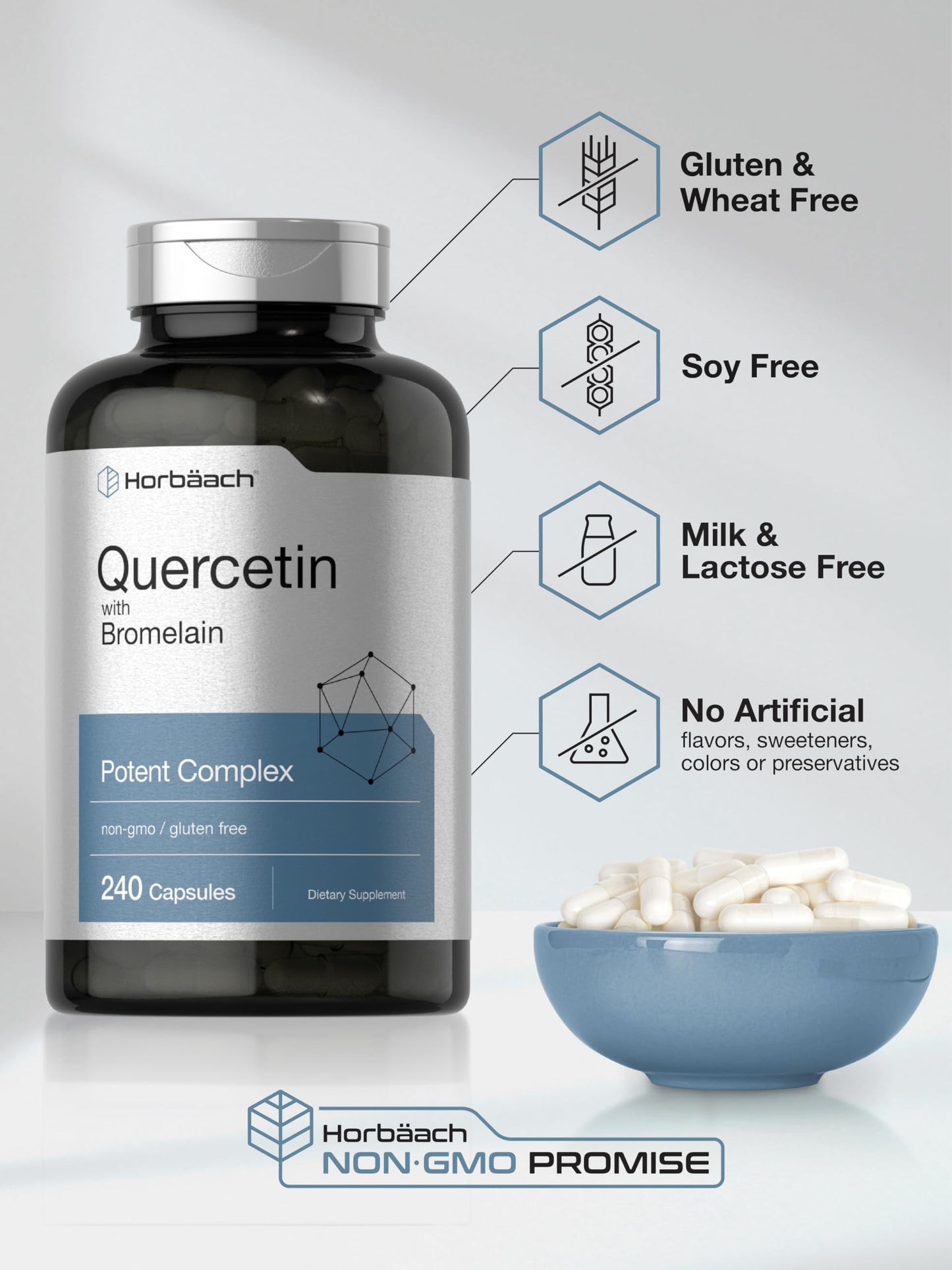 Horbäach Quercetin with Bromelain Supplement Capsule, 240 Count