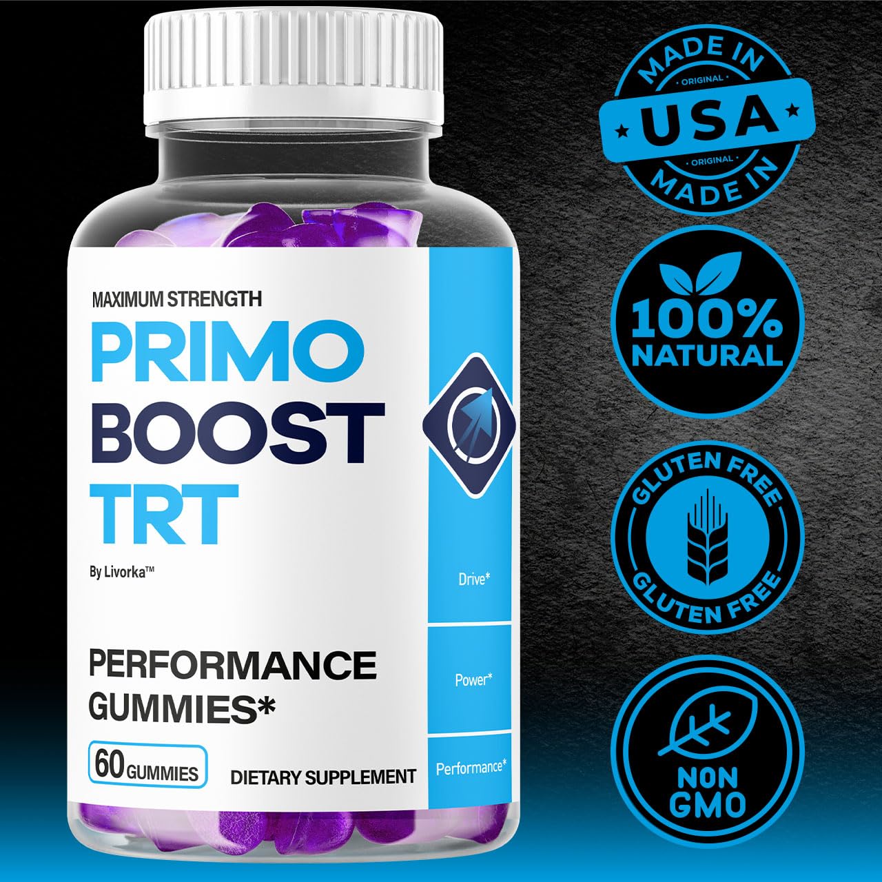 LIVORKA Primo Boost TRT Gummies, 300 Gummies