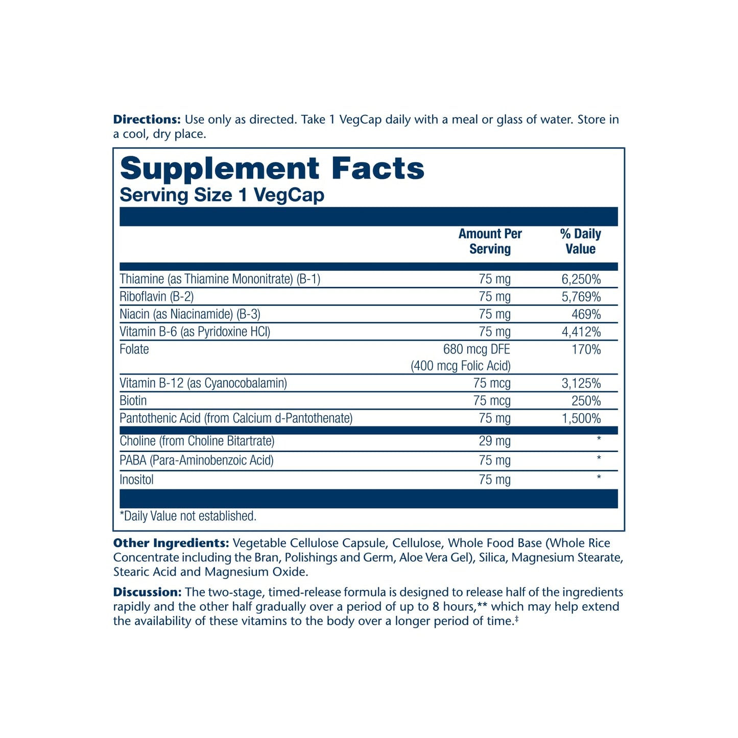Solaray Vitamin B-Complex 75mg Two-Stage Timed-Release Capsule 100 Count