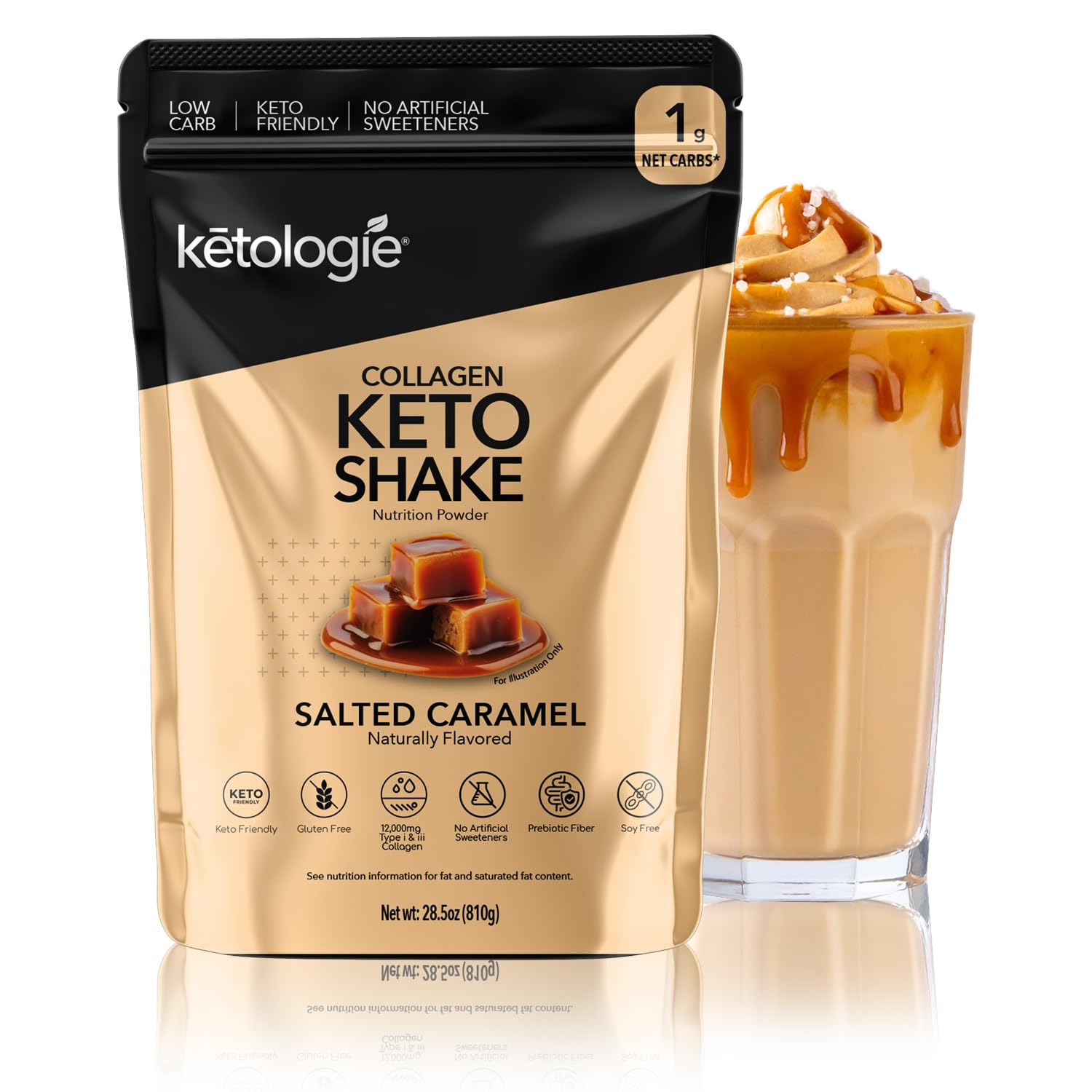 Ketologie Keto Collagen Shake Powder Salted Caramel 28.5