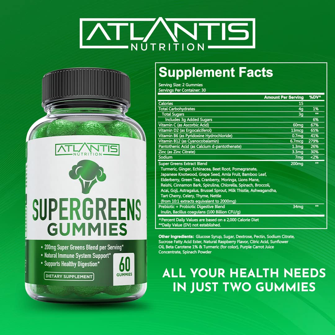 Atlantis Nutrition Supergreens & Testosterone Booster, 120 Gummies