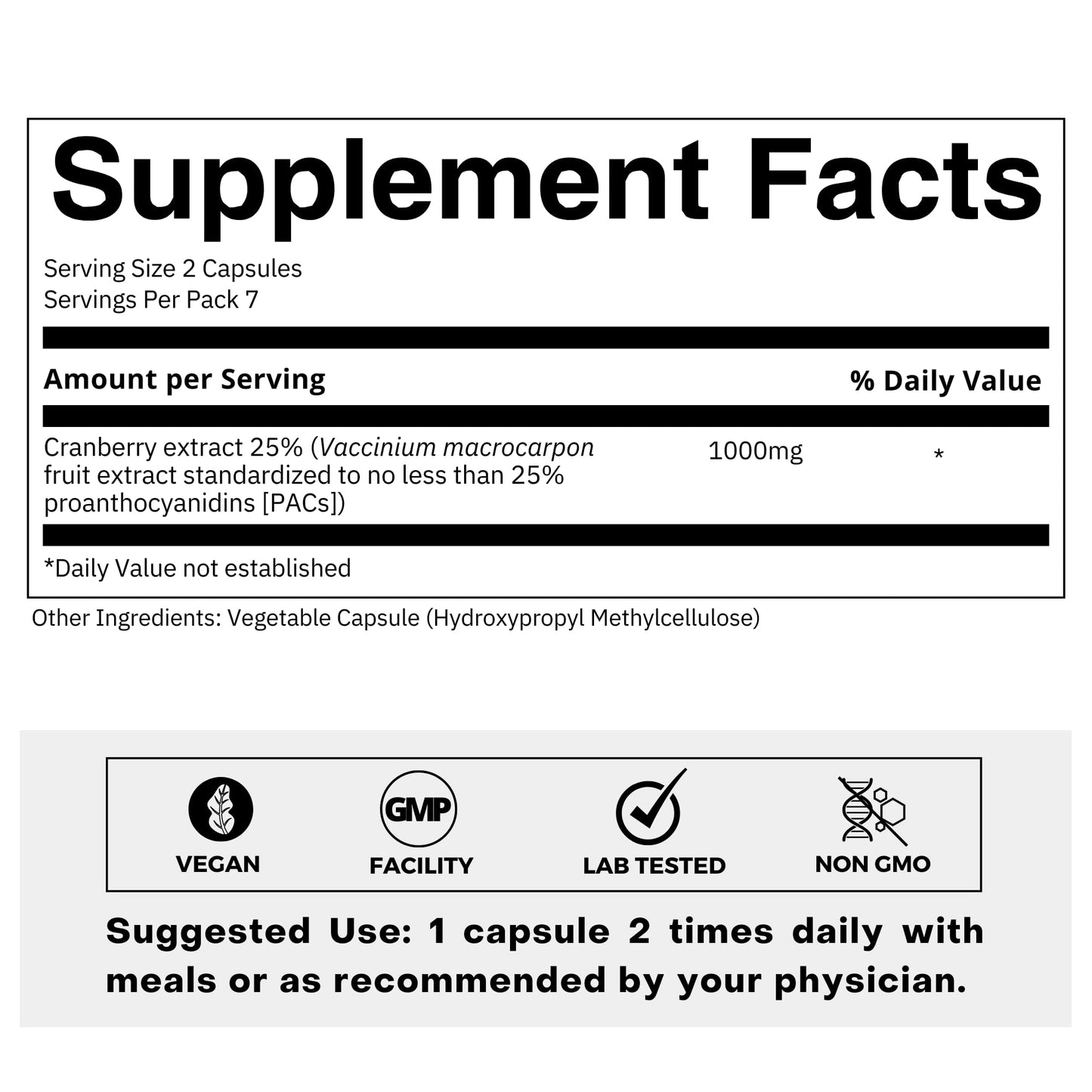 FOLIUS LABS Clean Label Cranberry Extract 25% Capsules, 14 Count