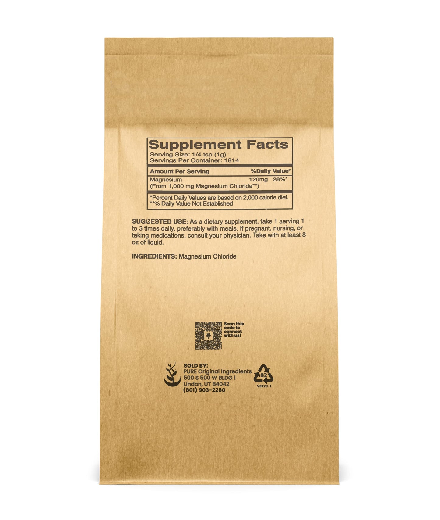 PURE ORIGINAL INGREDIENTS Magnesium Chloride Oral Supplement Crystal Powder, 64 Ounce