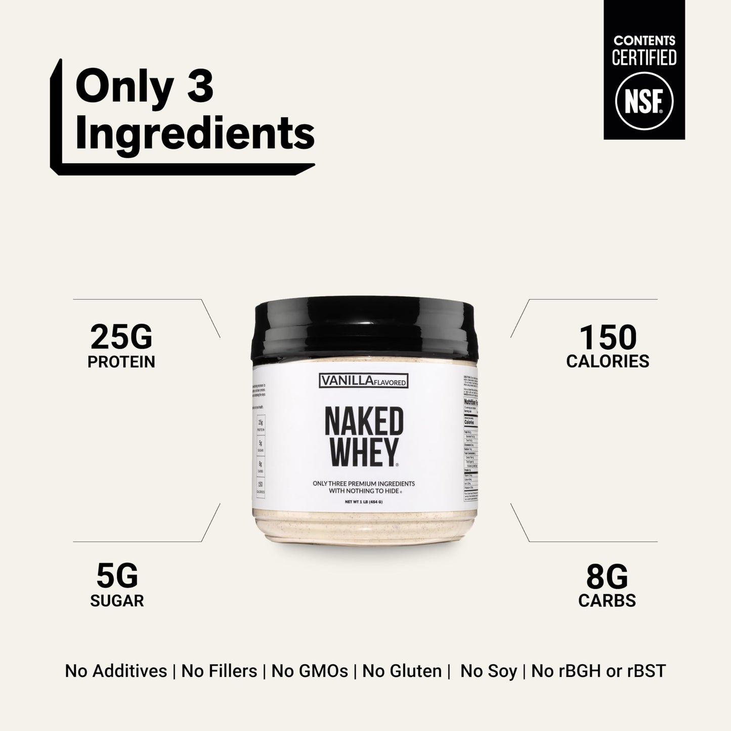 NAKED Vanilla Whey Protein Powder, 16 oz