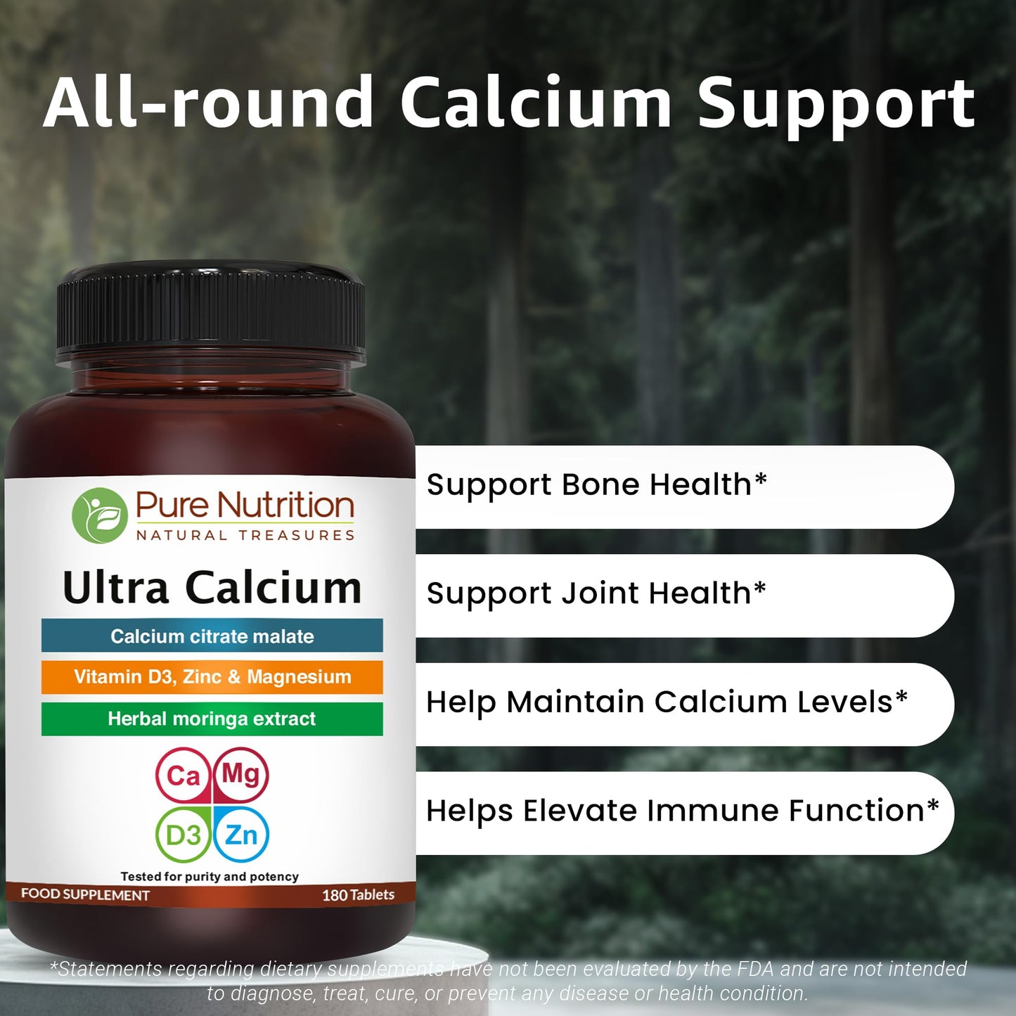 PURE NUTRITION NATURAL TREASURES Calcium Citrate 1000mg Highly Absorbable Calcium Supplement with Calcium Citrate Malate, Vitamin D, Zinc and Magnesium Tablet, 1 Tablet