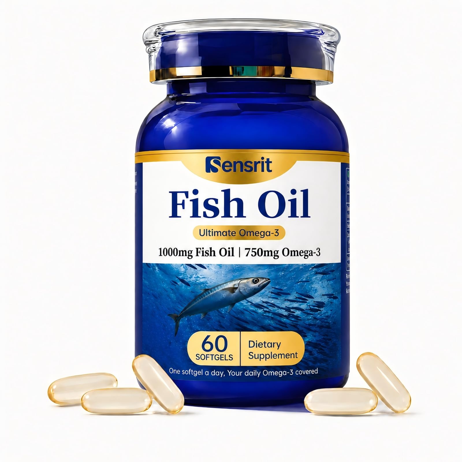 Sensrit Ultra Omega-3 Fish Oil 1000mg Capsules, 60 Count