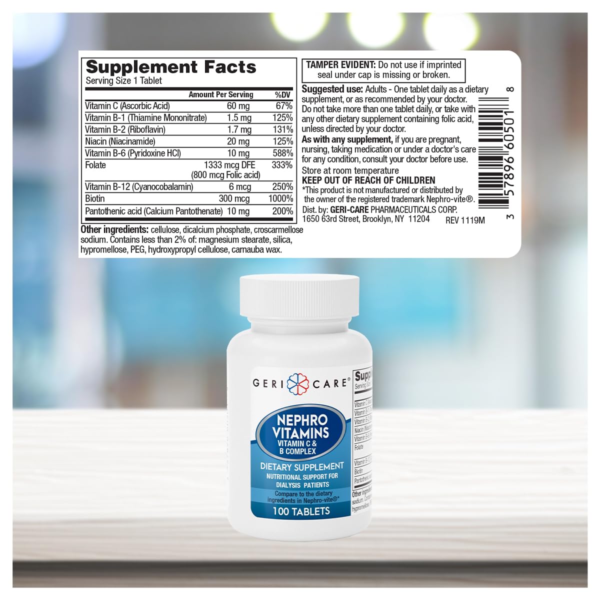 GeriCare Nephro Vitamin C & B Complex Tablets, 100 Count