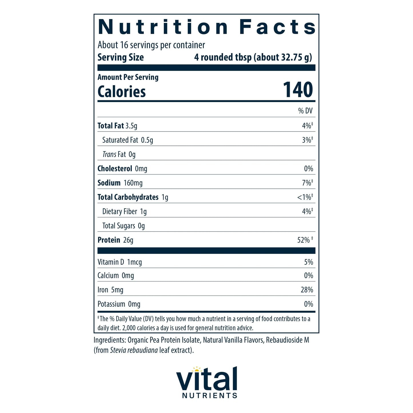 Vital Nutrients ProVeg Organic Pea Protein Powder 18.48 oz