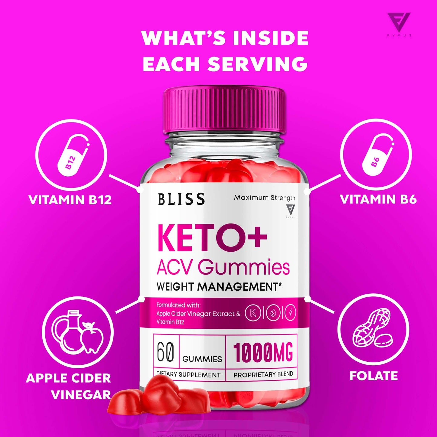 Fyvus Bliss Keto ACV Gummies 60 Count