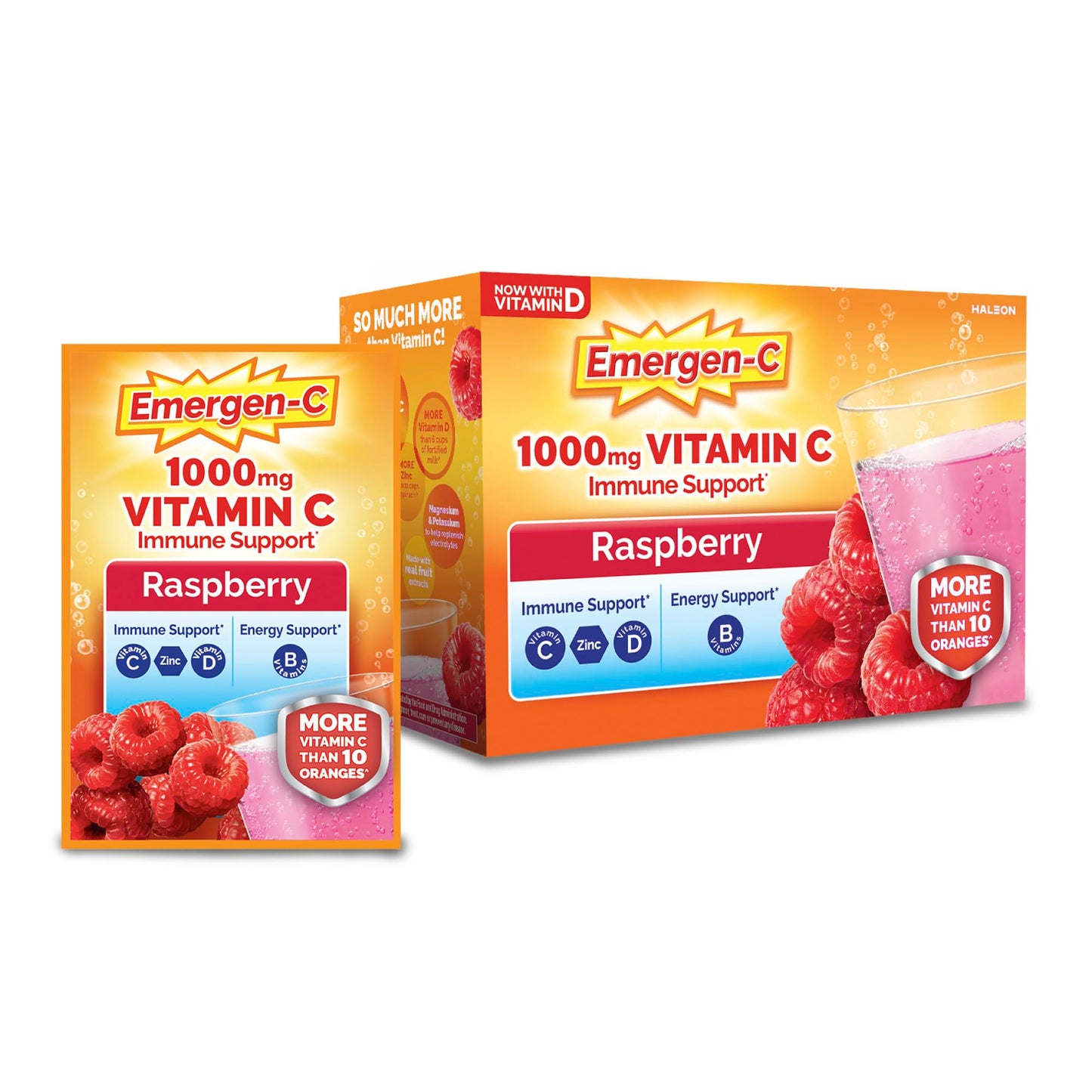 Emergen-C 1000 mg Vitamin C Powder for Daily Immune Support with Zinc and Manganese, B Vitamins and Electrolytes, Raspberry Flavor, 30 Count