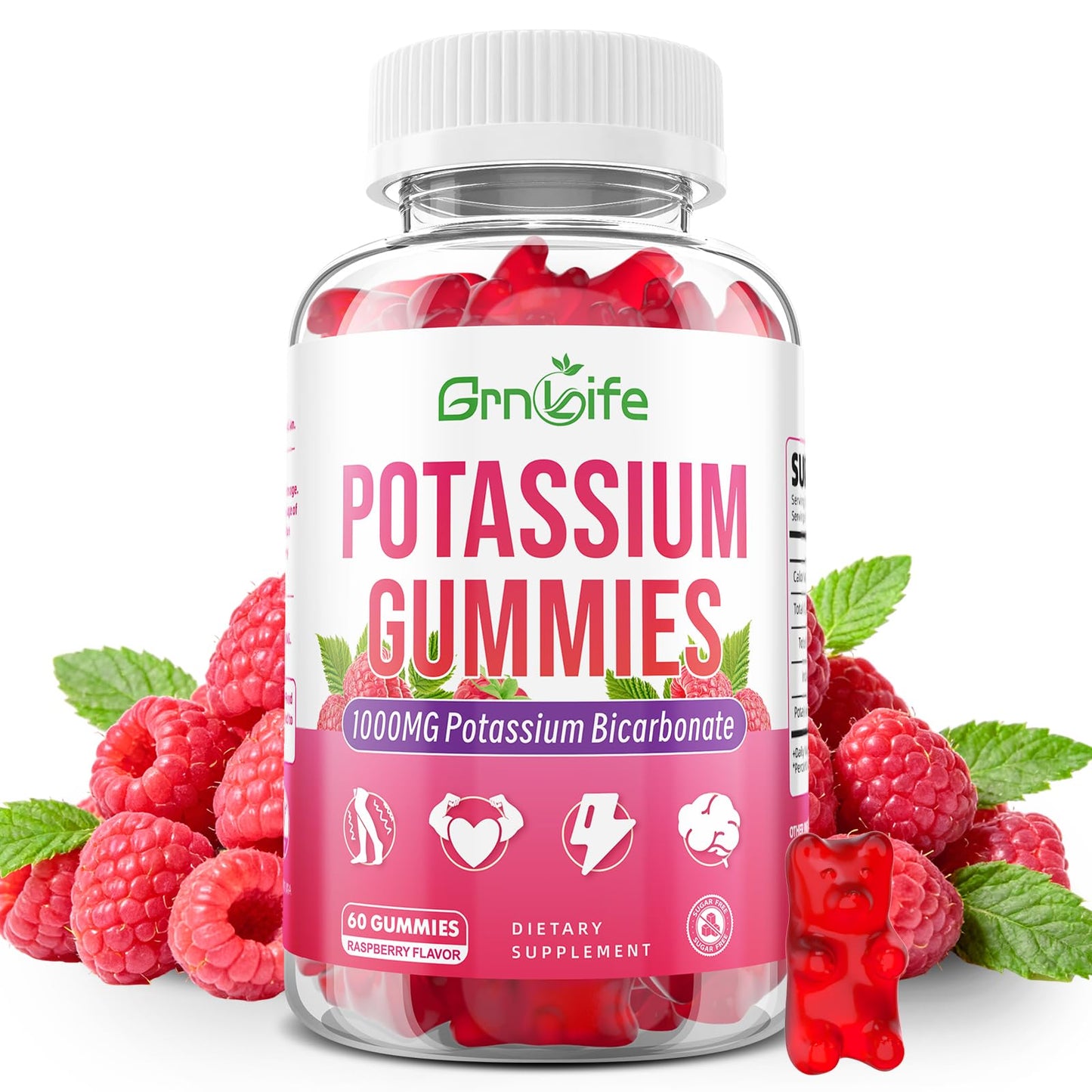 GrnLife Potassium Gummies 1000mg, 60 Count