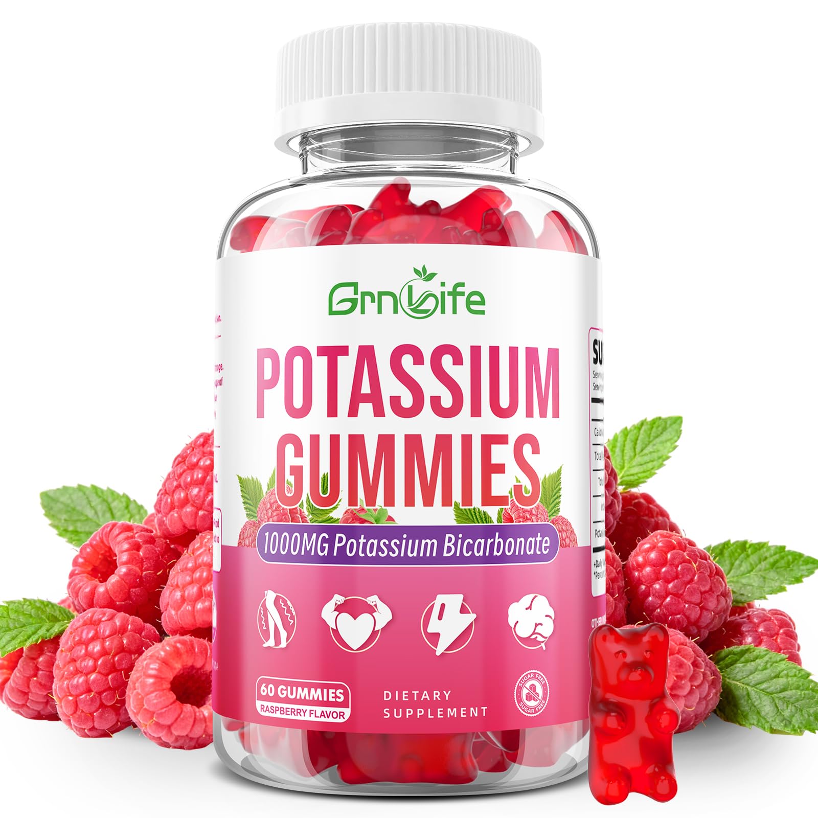 GrnLife Potassium Gummies 1000mg, 60 Count