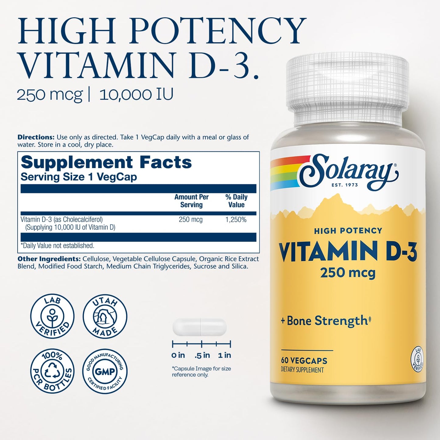 SOLARAY Vitamin D3 10000IU Capsules, 60 Count