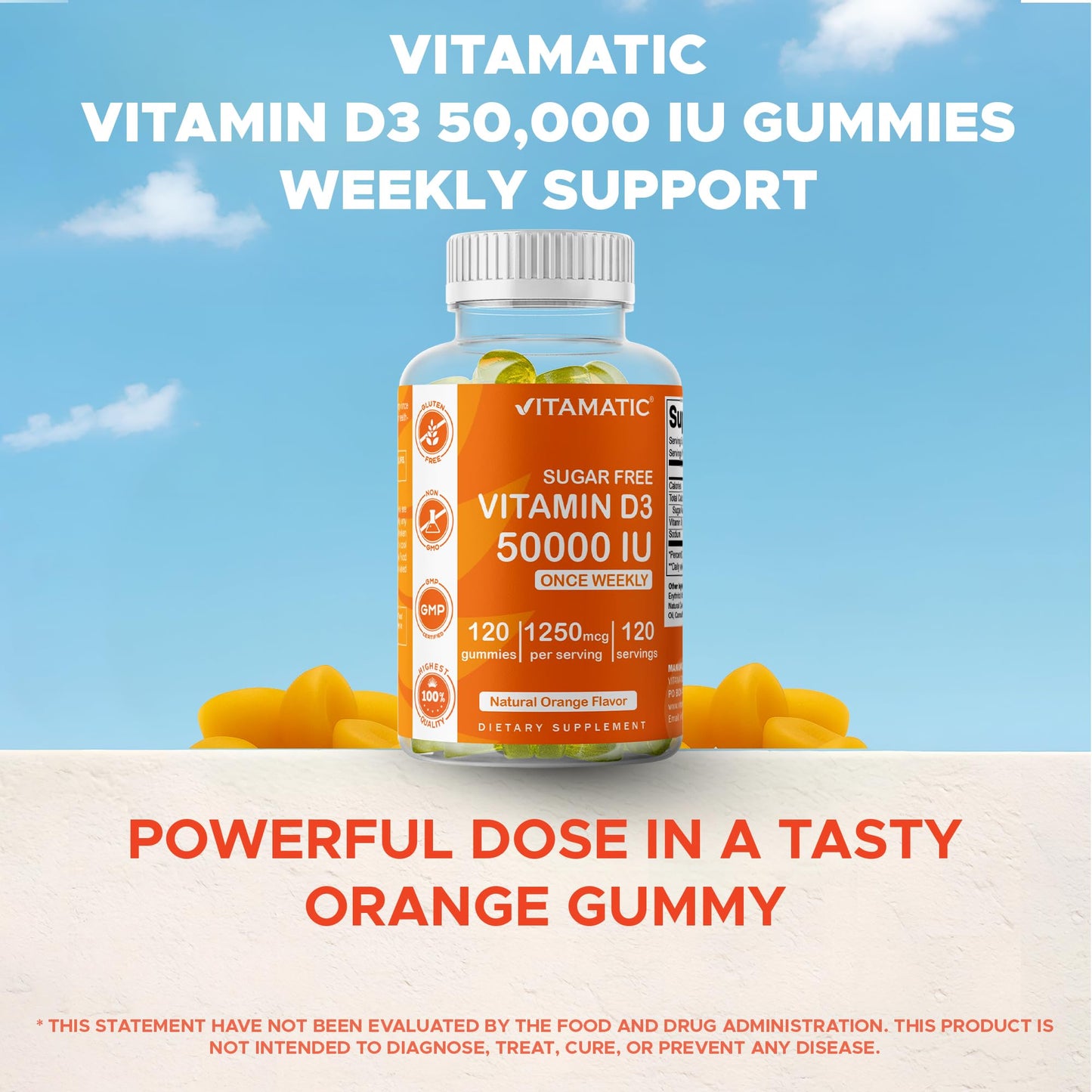 Vitamatic Sugar Free Vitamin D3 50,000 IU Weekly Gummies, 240 Gummies